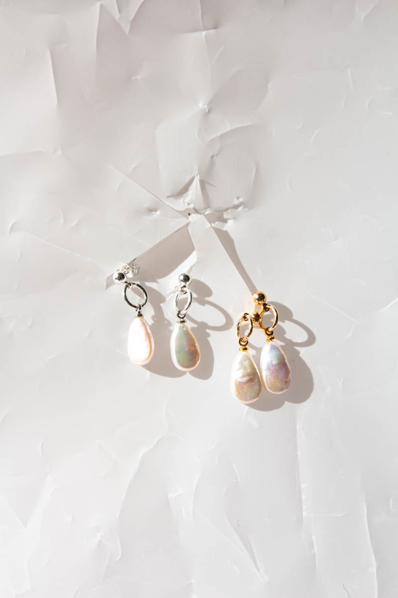 Real Baroque Pearl Stud Drops in Gold or Silver