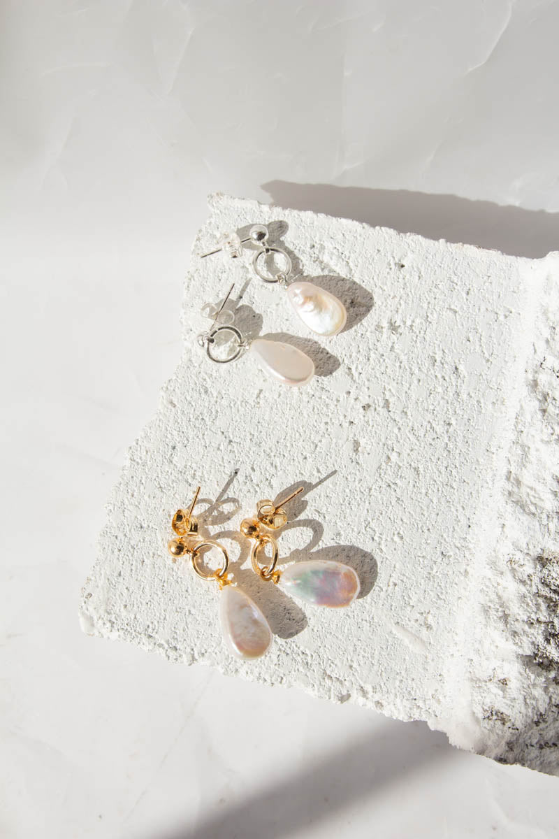 Real Baroque Pearl Stud Drops in Gold or Silver