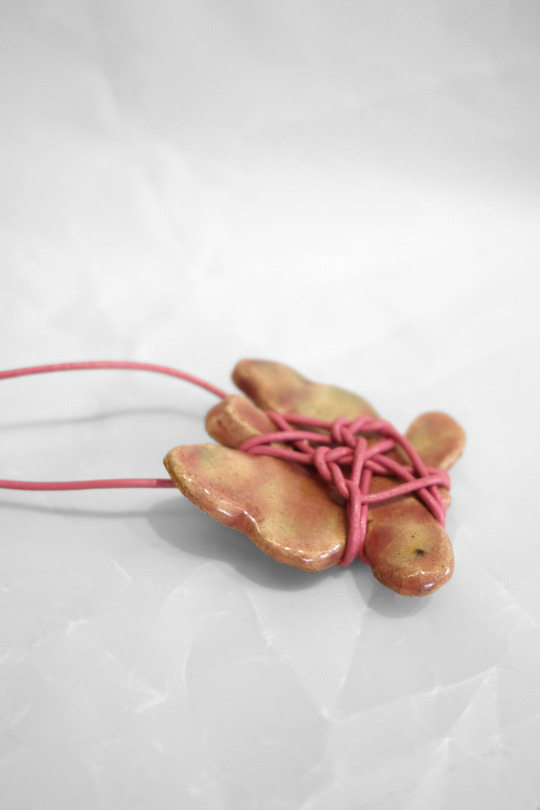Butterfly Ceramic Necklace - Green + Pink