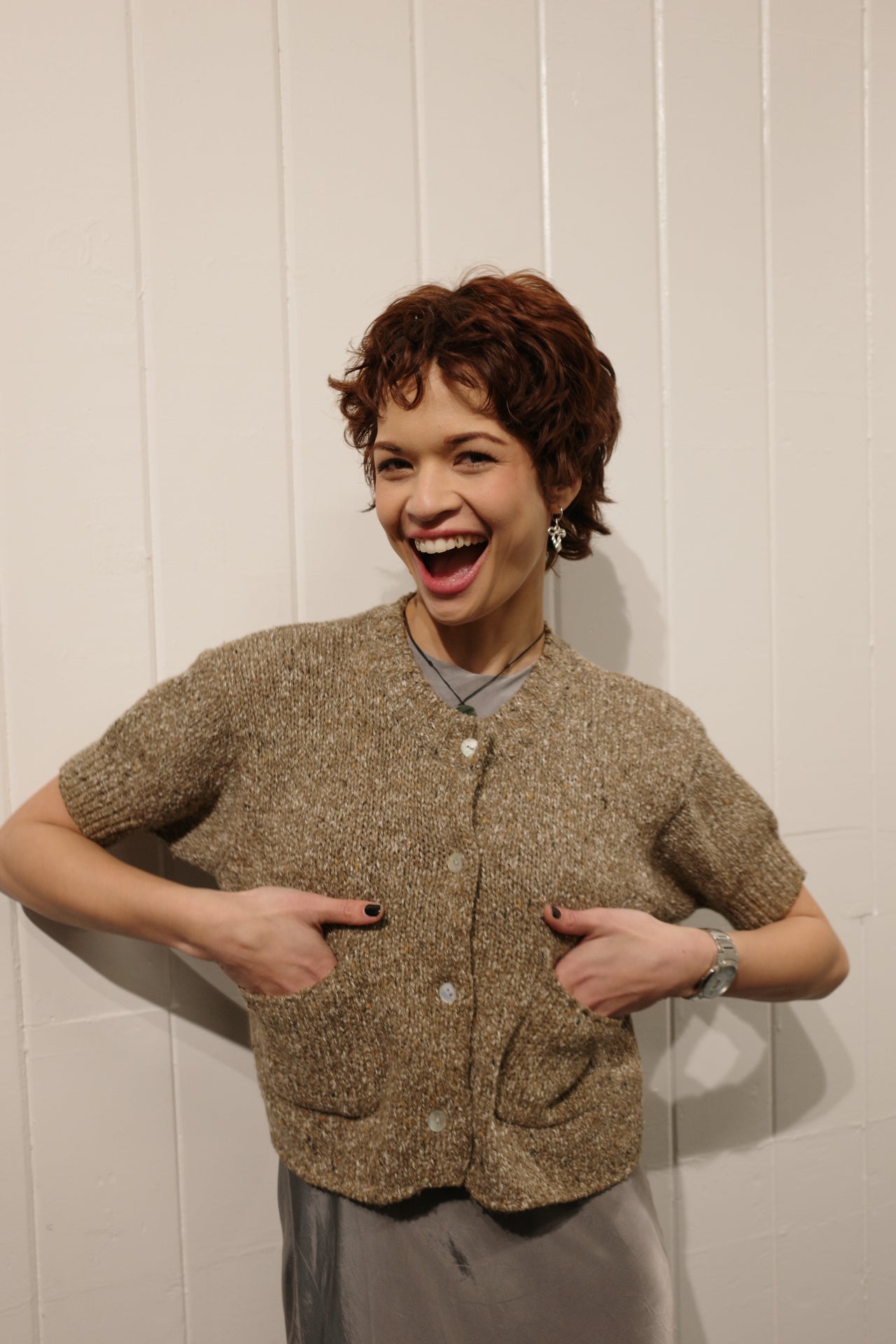 90s Mother of Pearl Cropped Short Sleeve Knit (M)