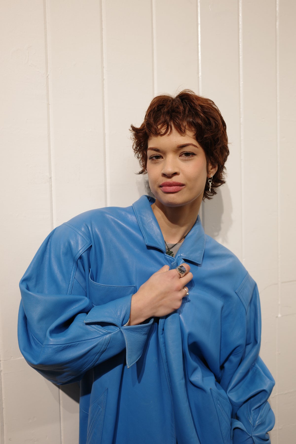 80s Blue Leather Jacket (S/M)