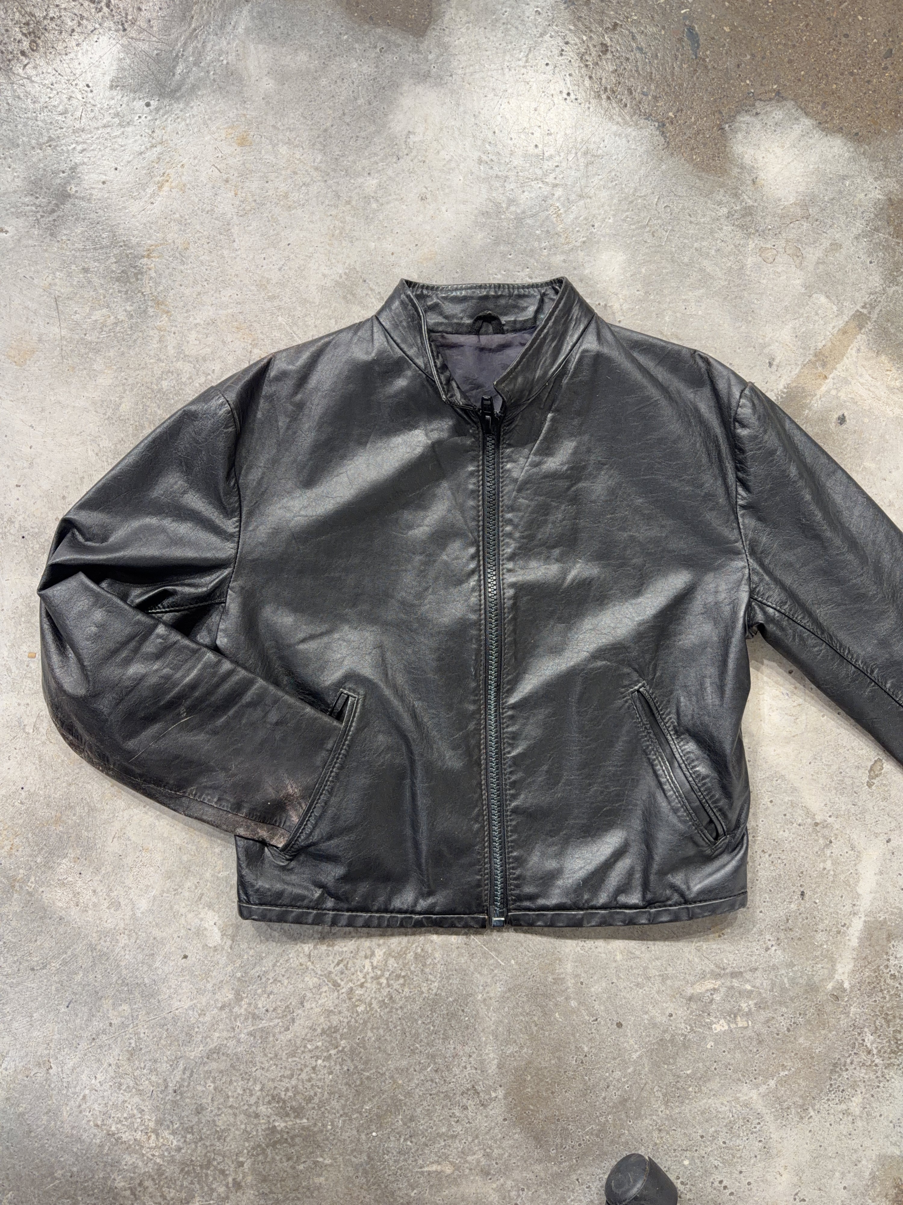 90s Cropped Black Leather Jacket (M)