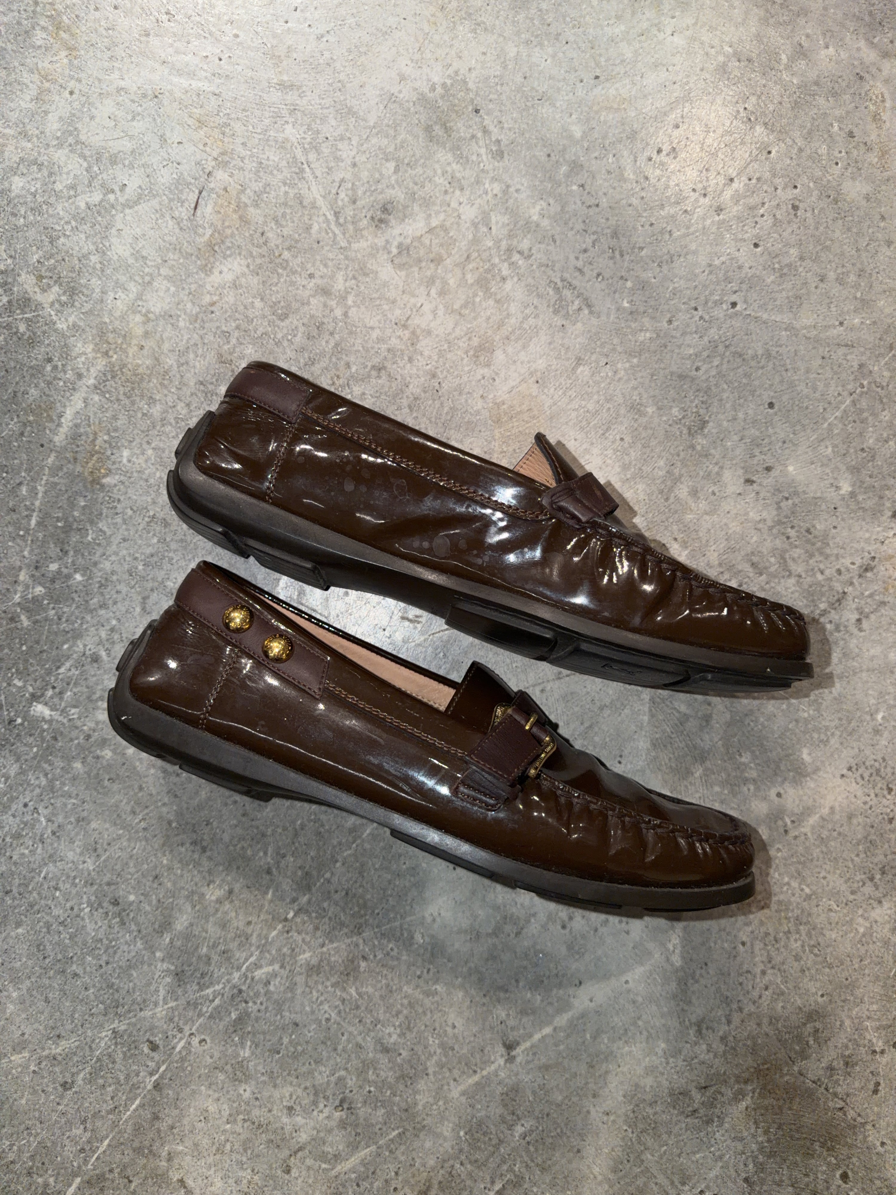 Louis Vuitton Dark Brown Patent Leather Driving Loafers (38.5)