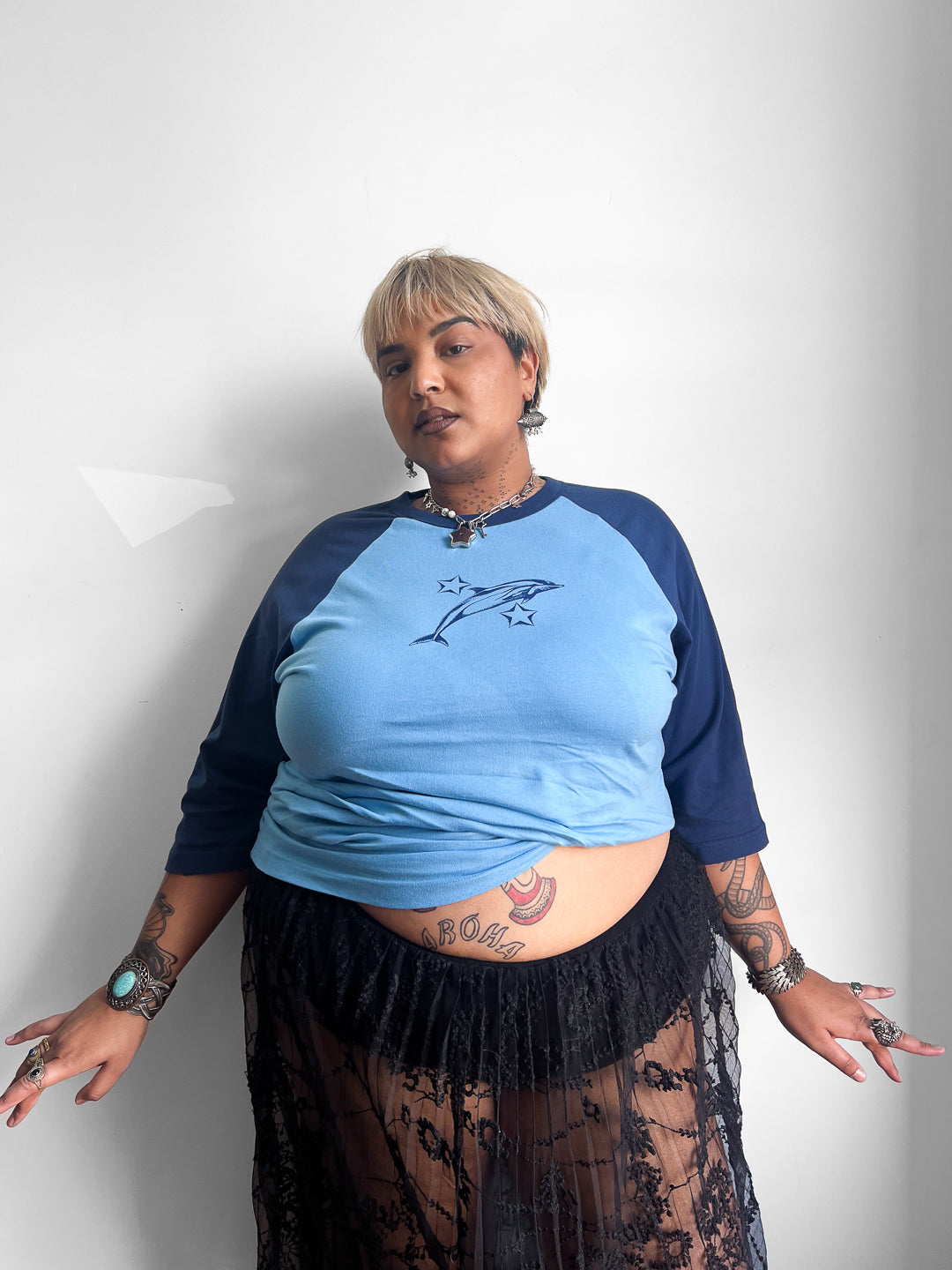 Alma Proenca x Crushes Tattoo Tees - DOLPHIN 3/4 Tee (Fits sizes S-2XL)