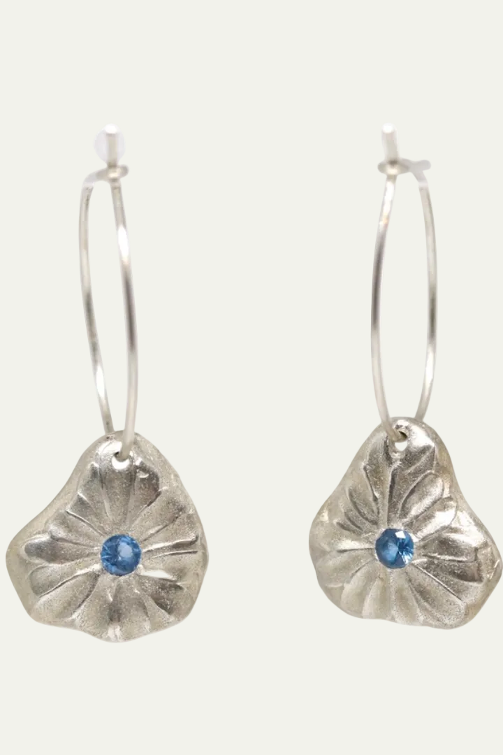 Daisy Hoops w/ Blue Cubic Zirconia