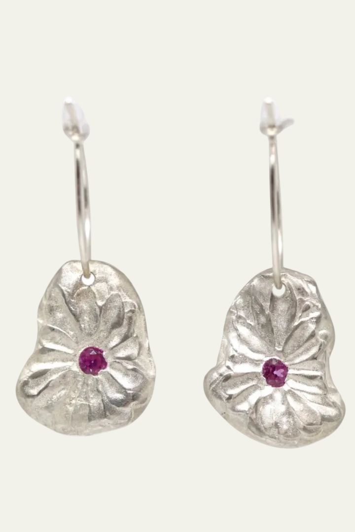 Daisy Hoops w/ Ruby Cubic Zirconia