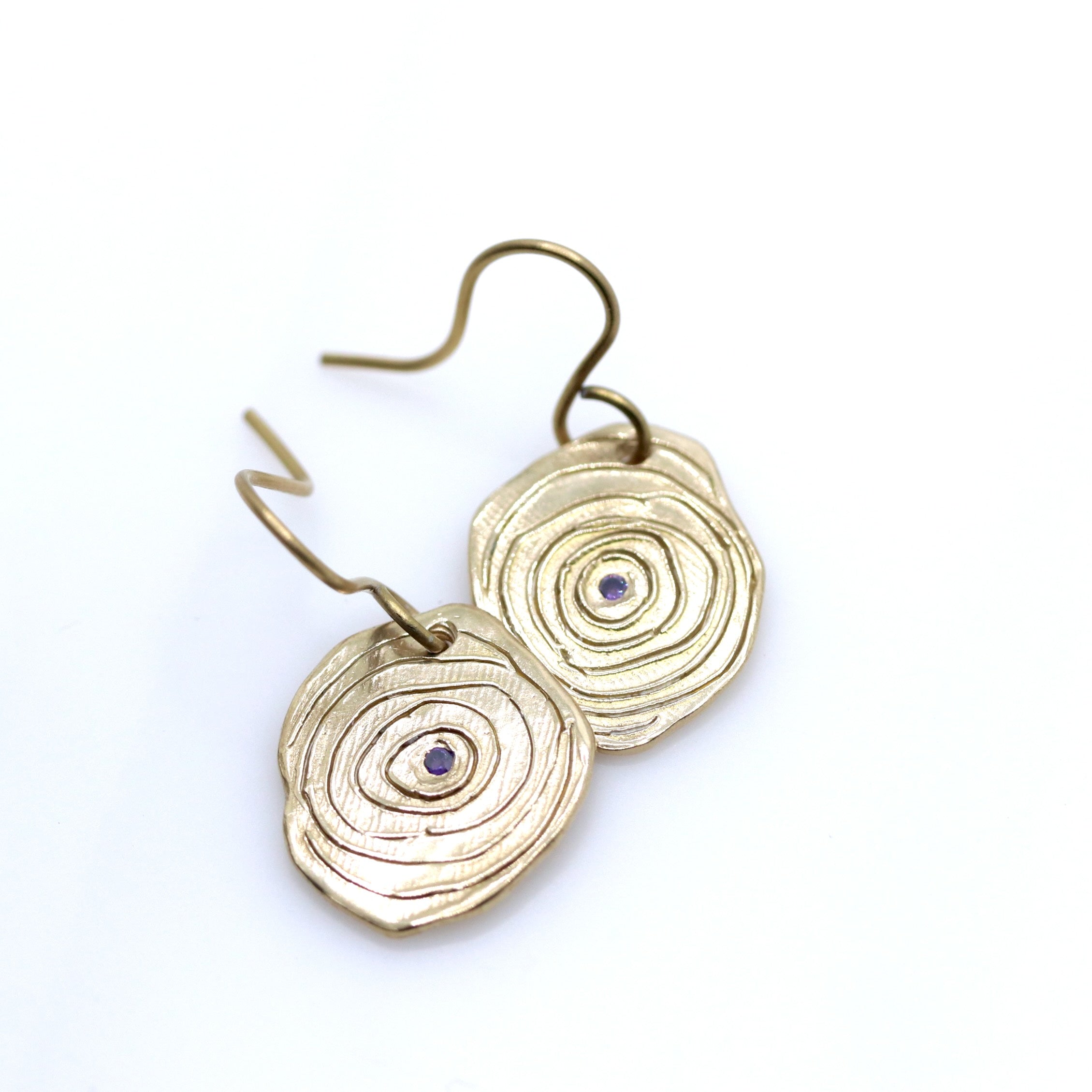 Spiral Bronze Earring w/ Purple Cubic Zirconia