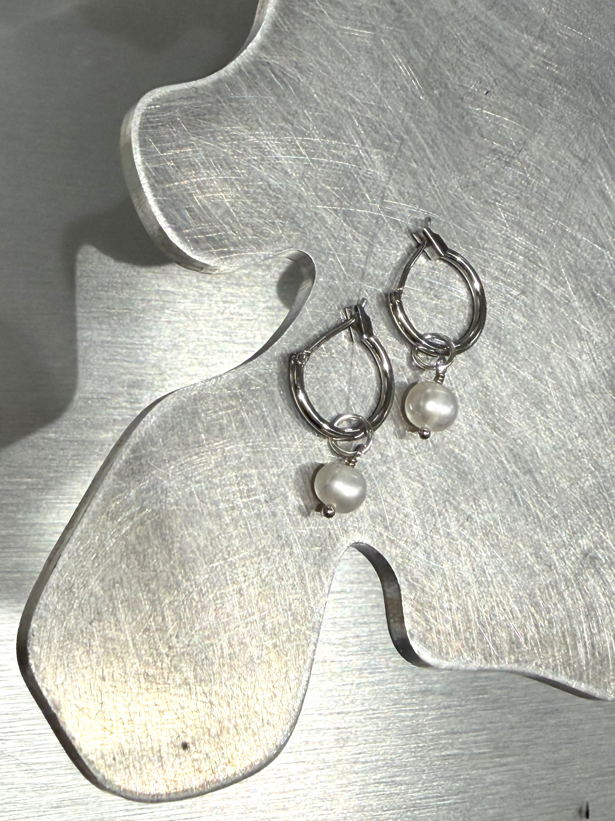 Baby Pearl Silver Hoops
