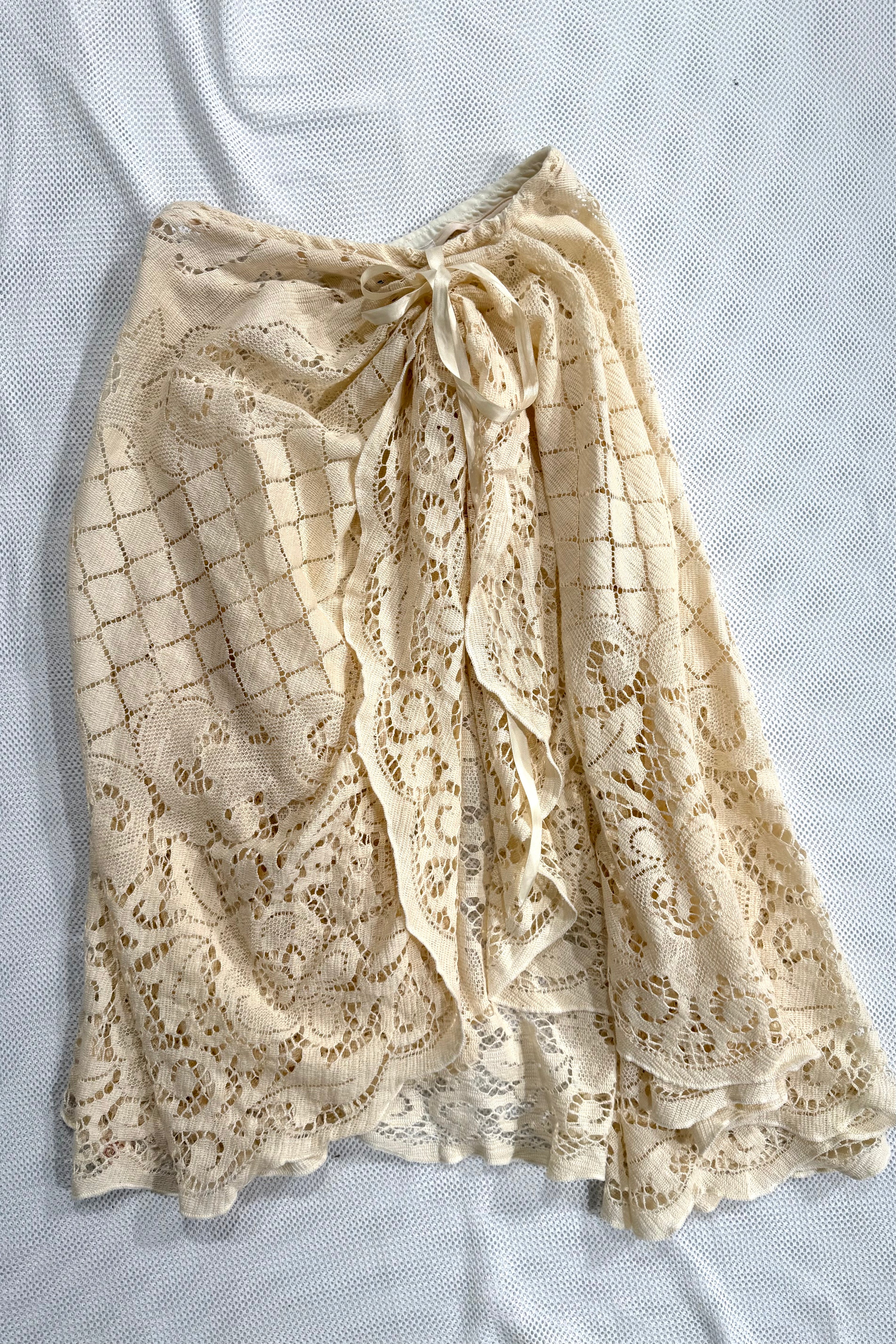 Upcycled Cream Lace + Ribbon Circle Skirt