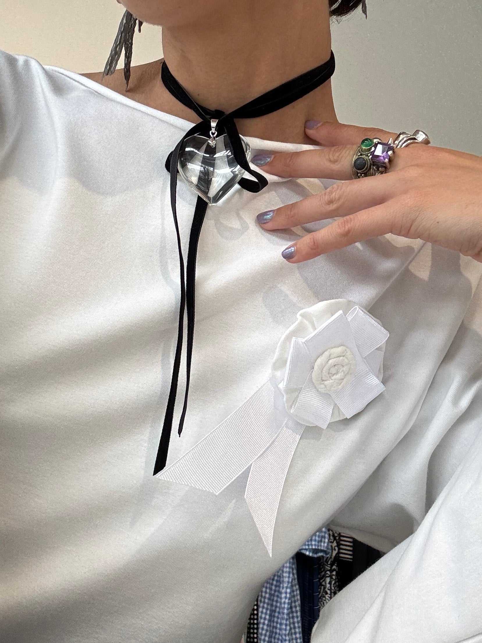 Clear Quartz Heart - Black Velvet