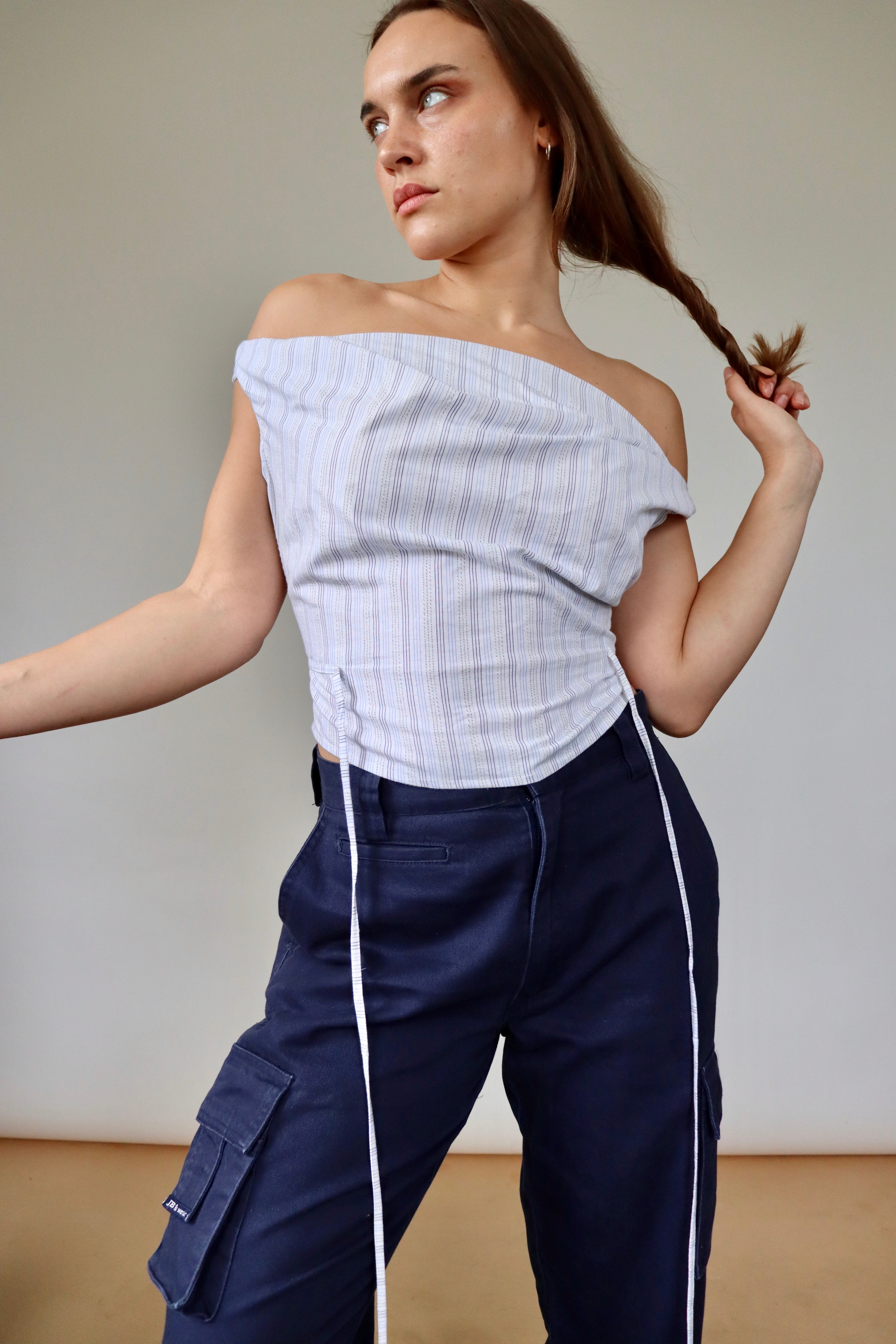 Awa Top - White + Blue