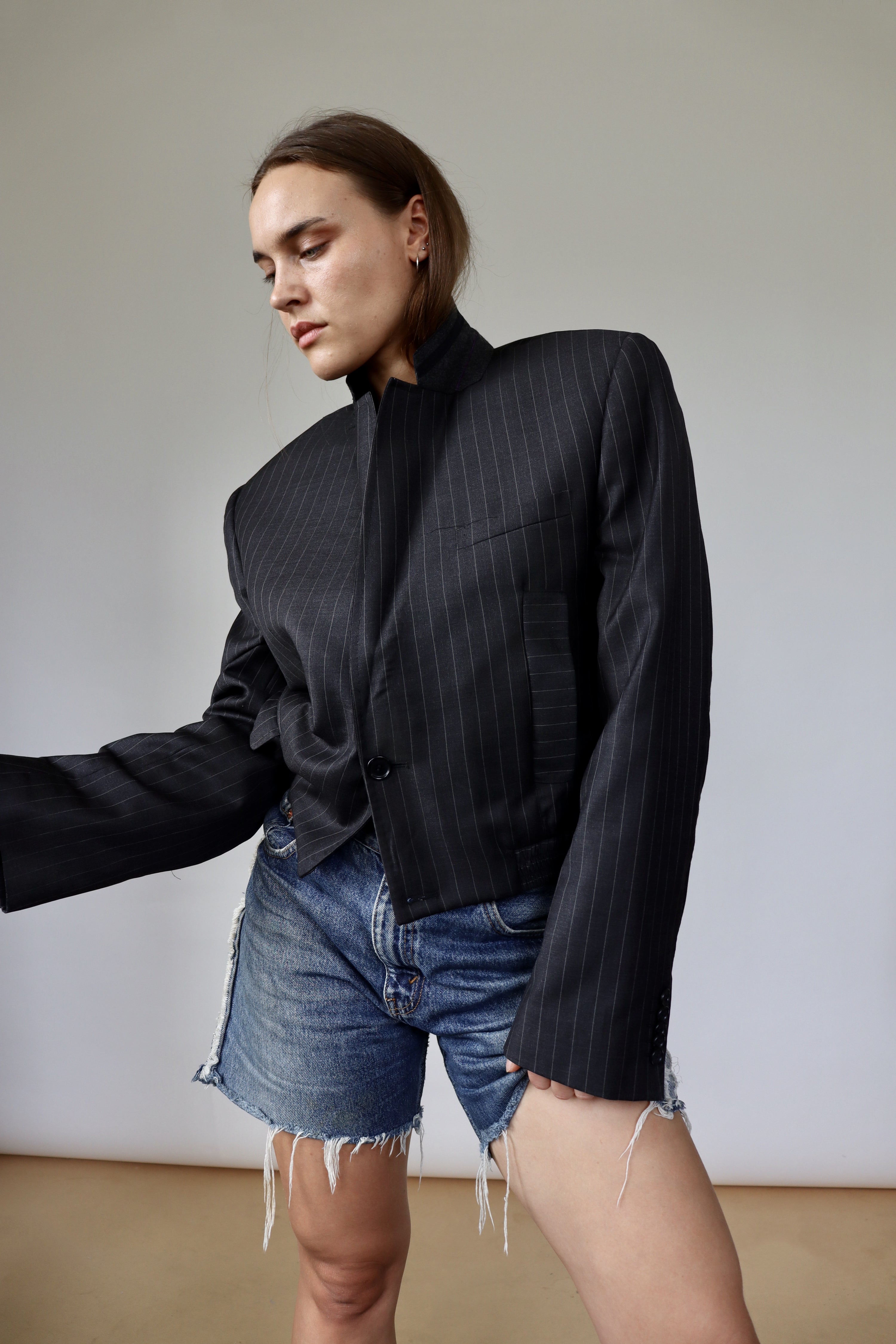 Grace Bomber - Charcoal Pinstripe (M)