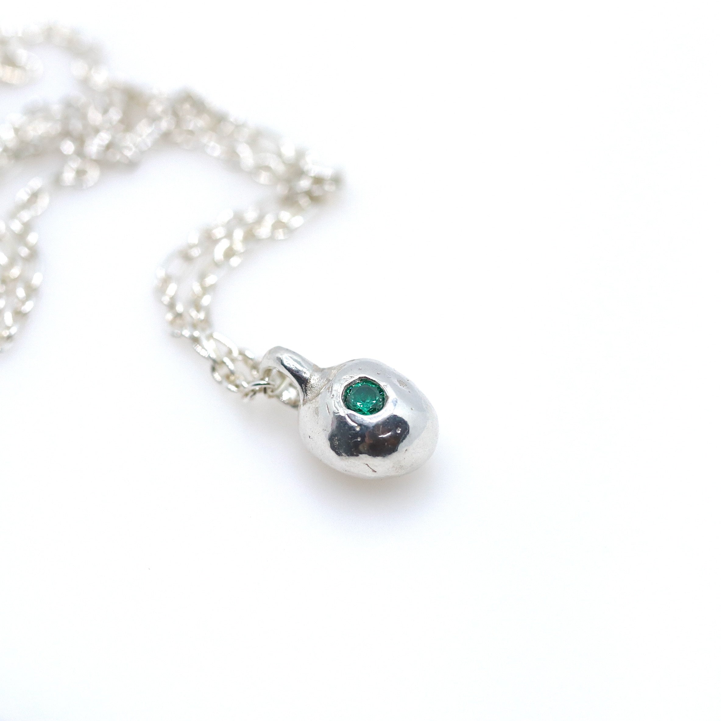 Sterling Silver Nugget with Green Cubic Zirconia