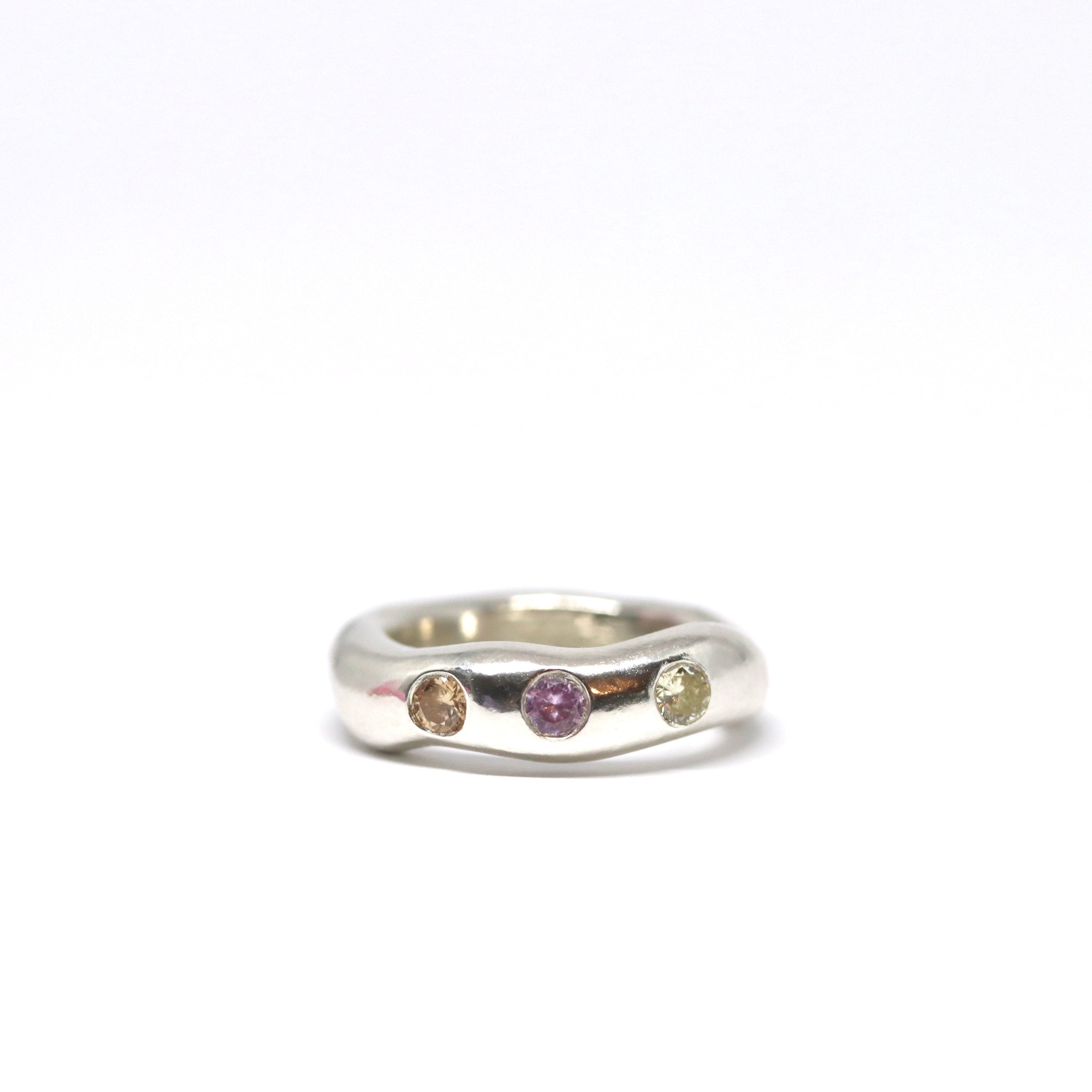 Wonky Sterling Silver 3 Gem Ring