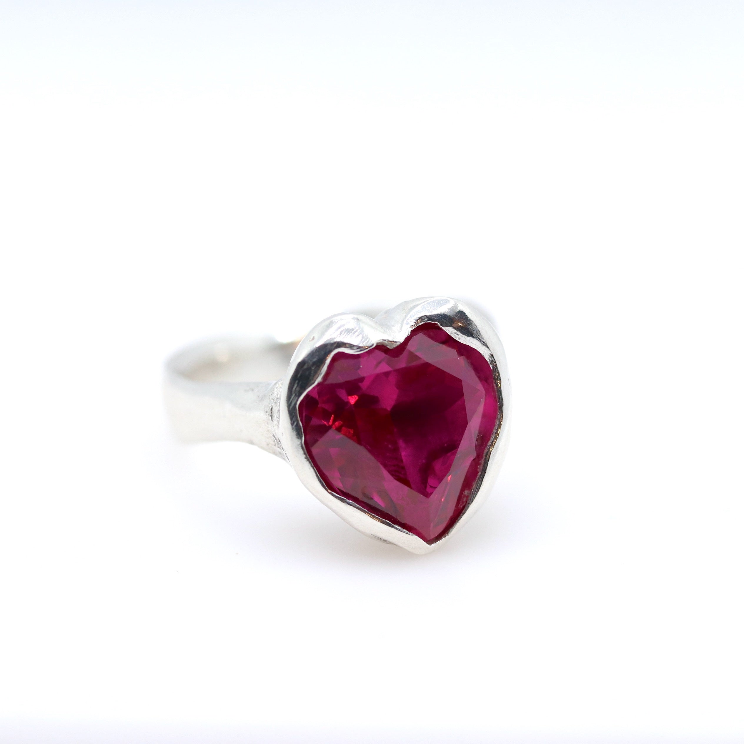 Sterling Silver Ring with Ruby Heart
