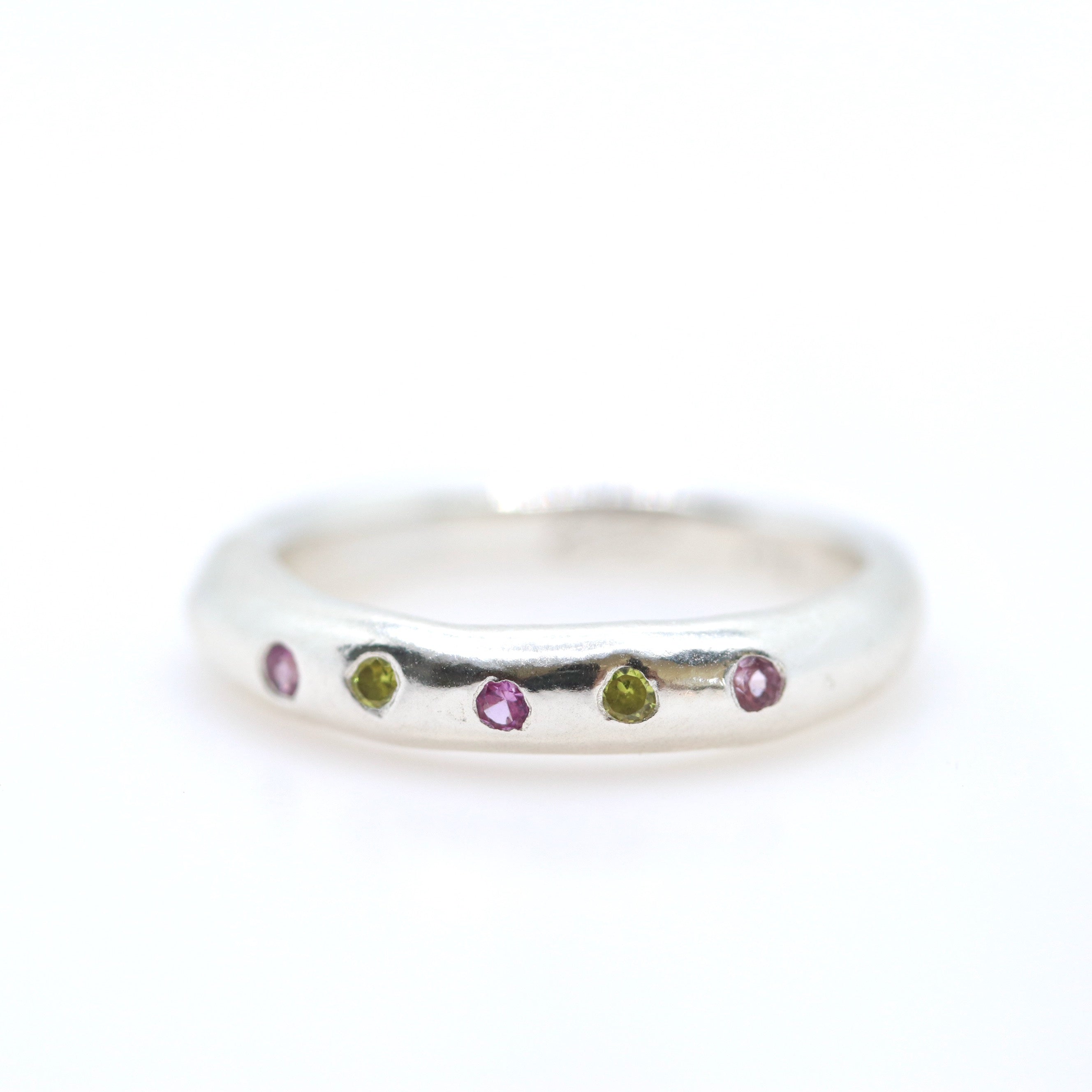 Silver Stacker Ring w/ Ruby and Green Cubic Zirconia