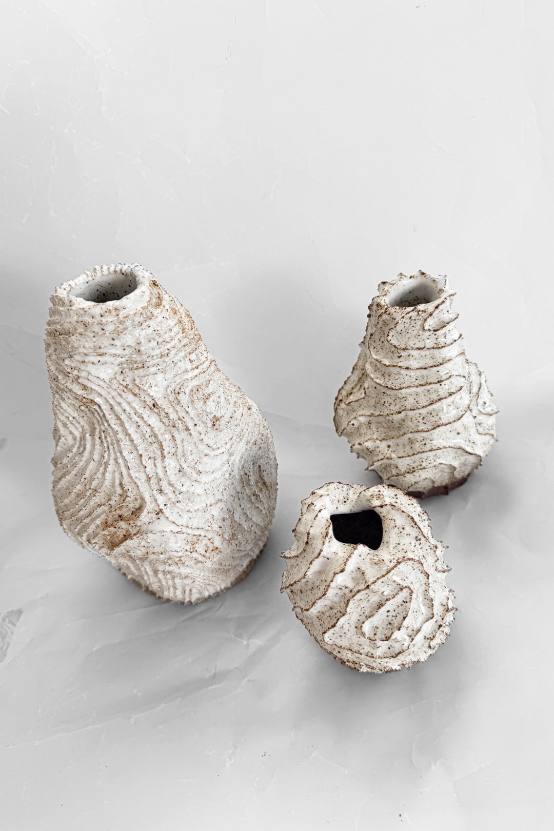 White Spiky Ceramic Vases