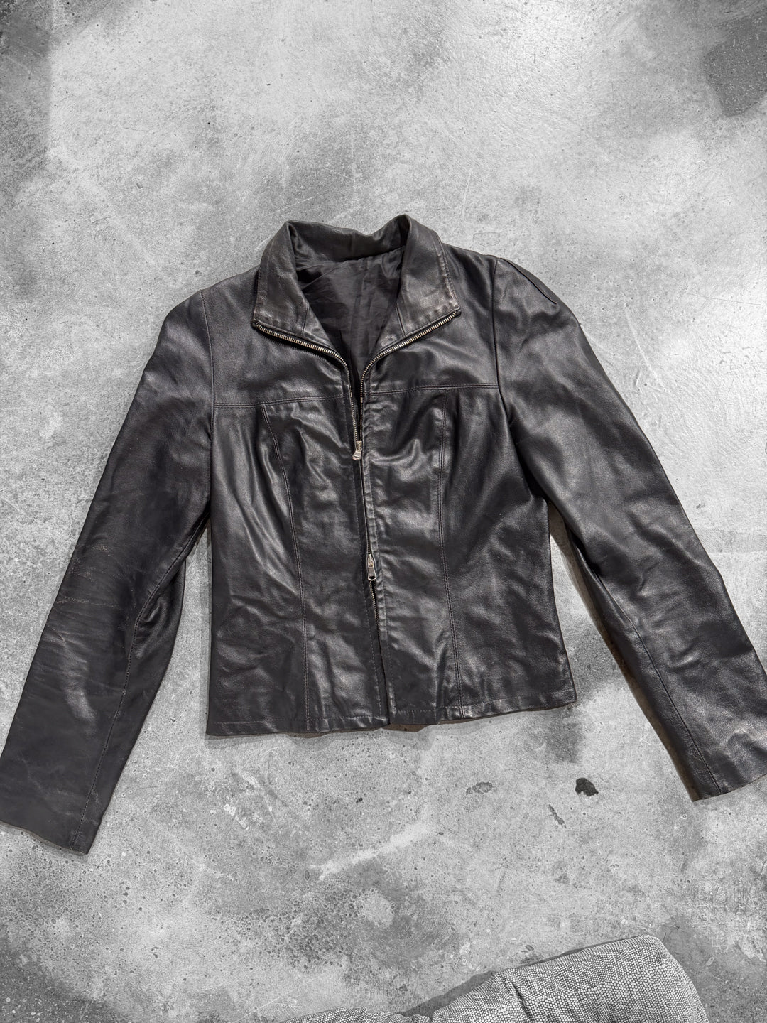 00s Double Pelle Zipped Fitted Leather Jacket Slow Fashion (S)