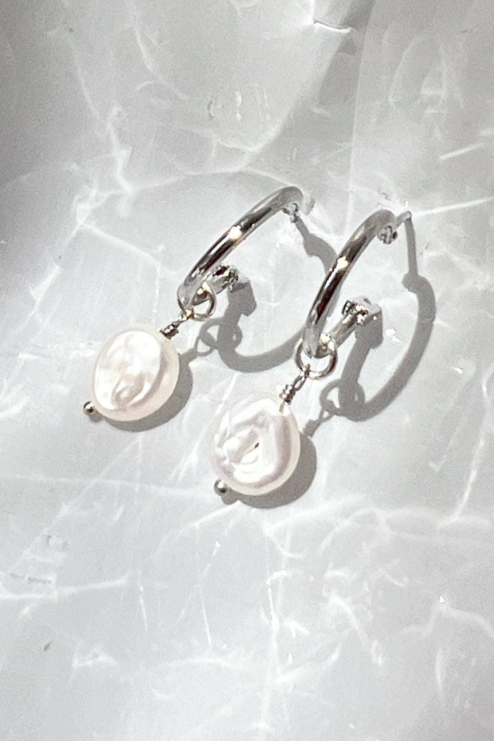 Baby Pearl Silver Hoops