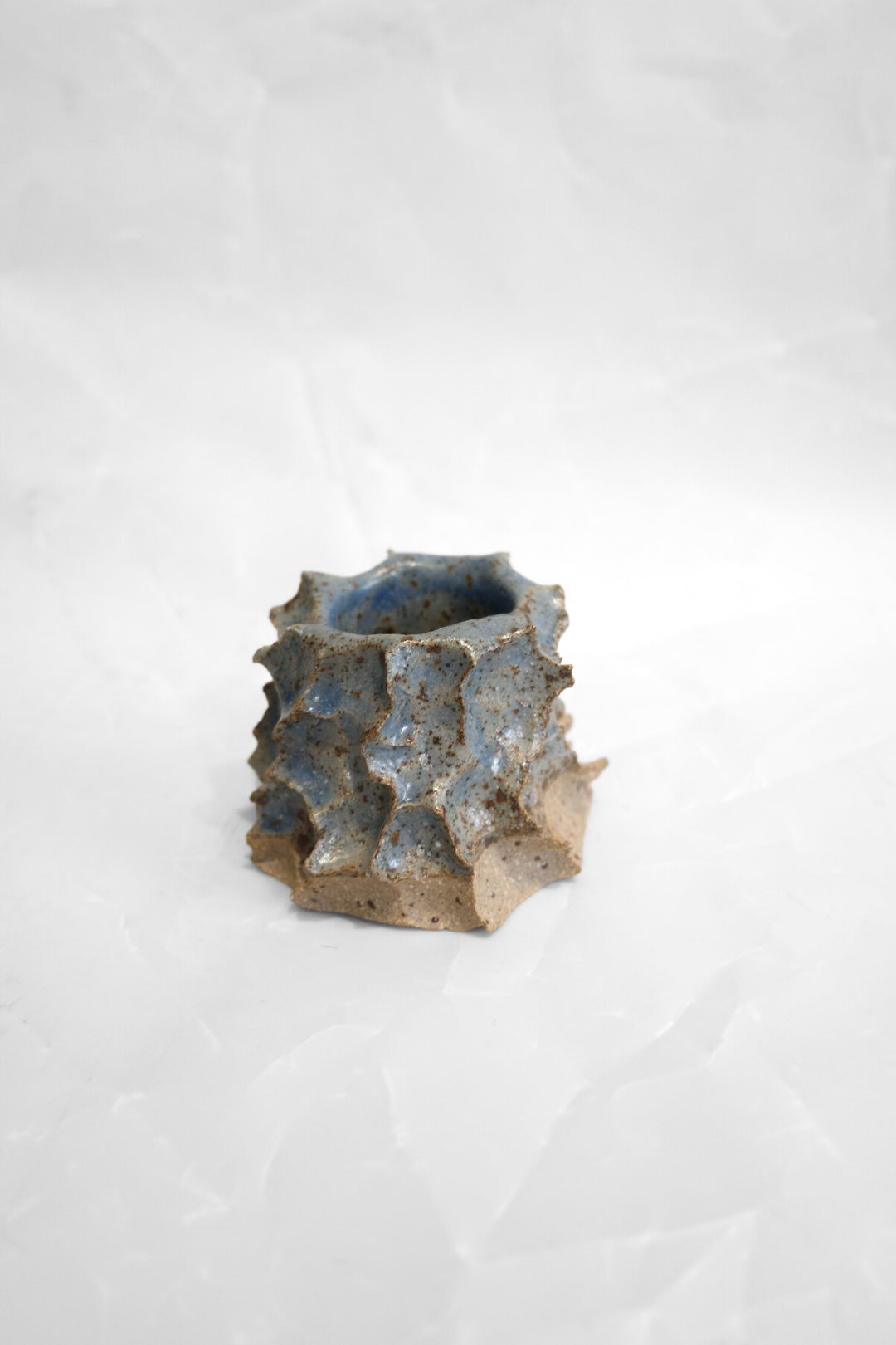 Blue Spiky Candle Stick and Holder