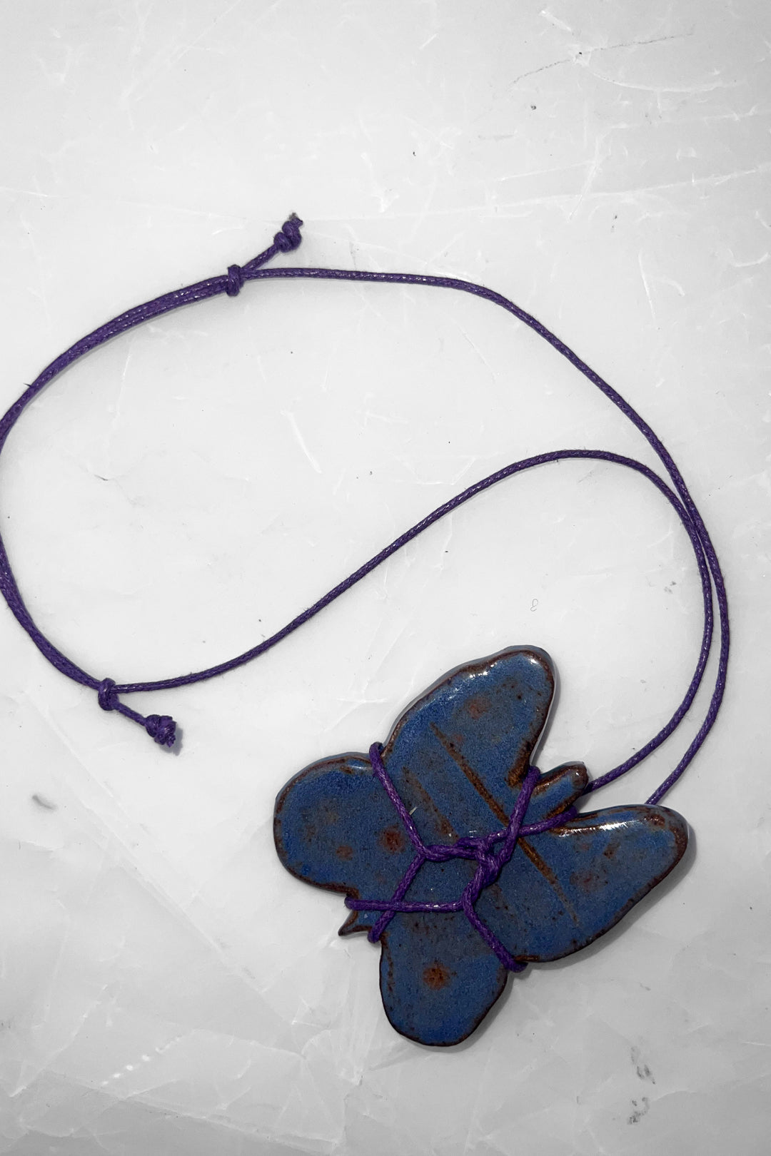 Butterfly Ceramic Necklace - Purple String