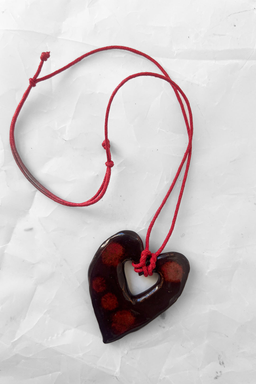 Heart Ceramic Necklace - Red String