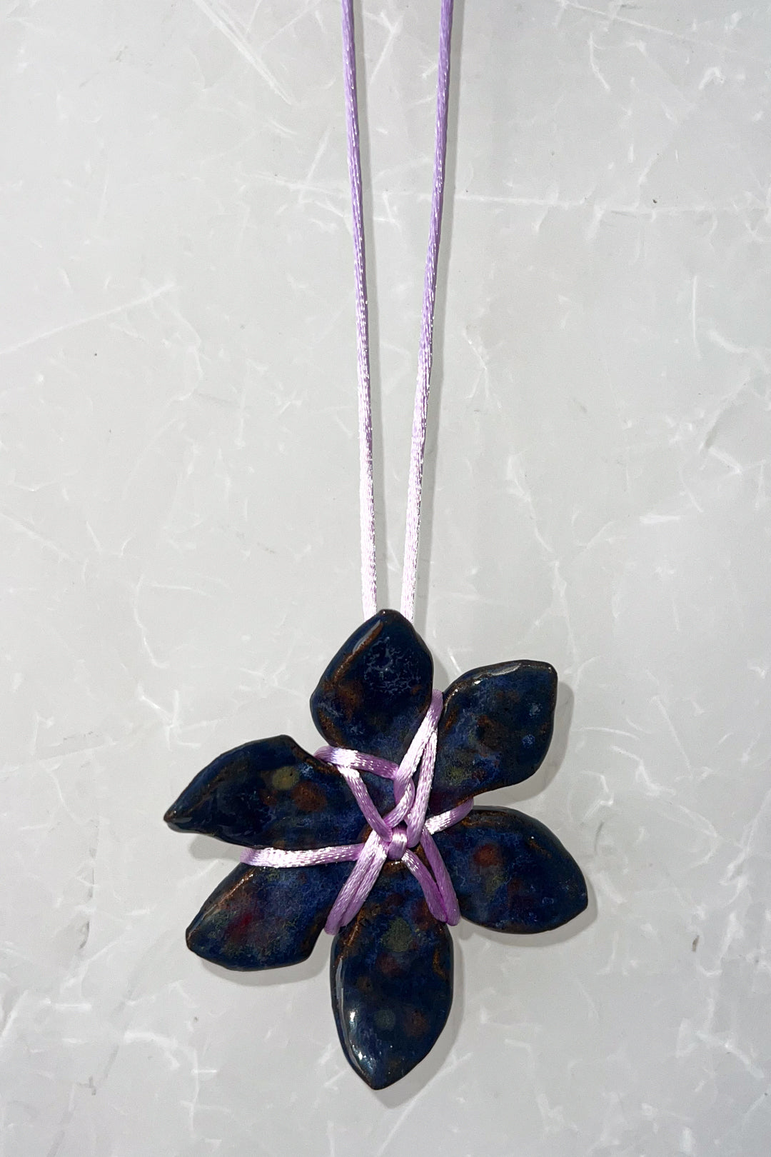 Flower Ceramic Necklace - Purple String
