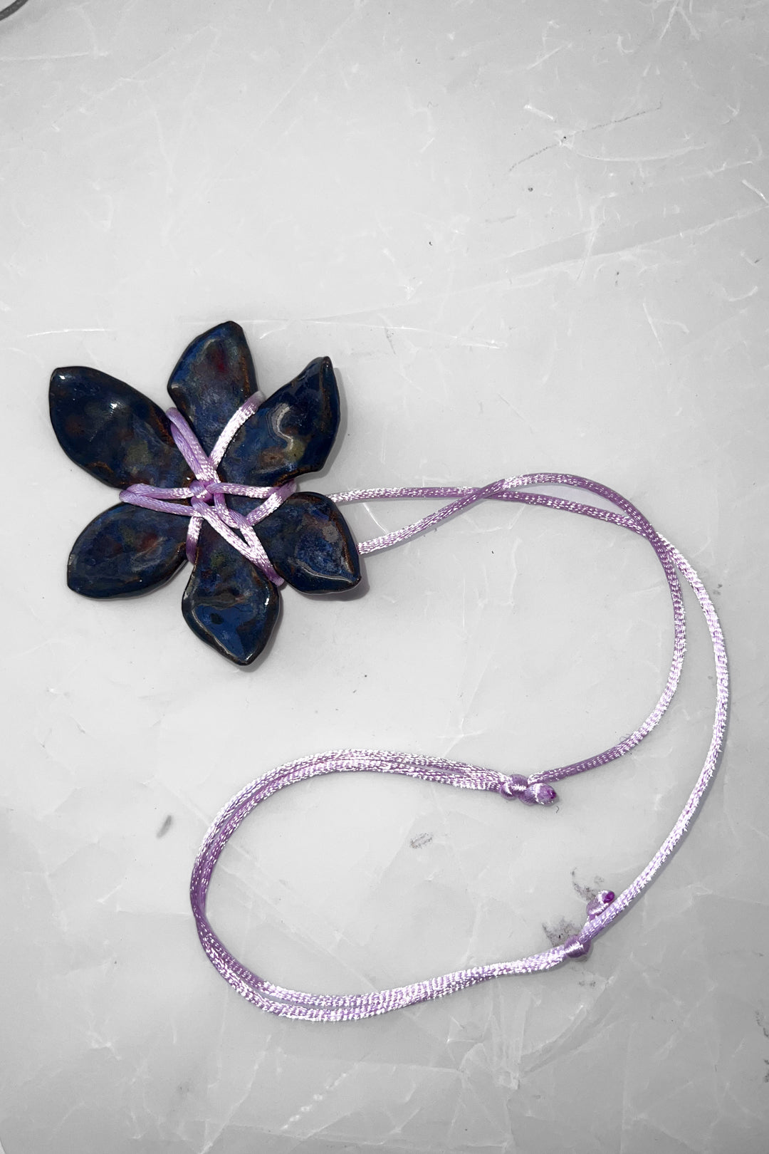 Flower Ceramic Necklace - Purple String