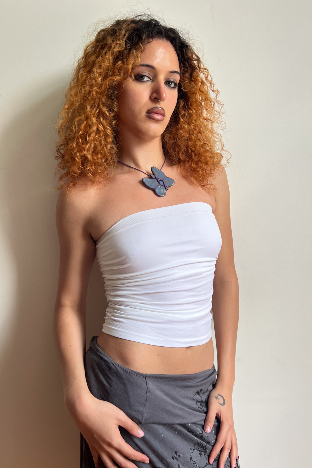 Butterfly Ceramic Necklace - Purple String