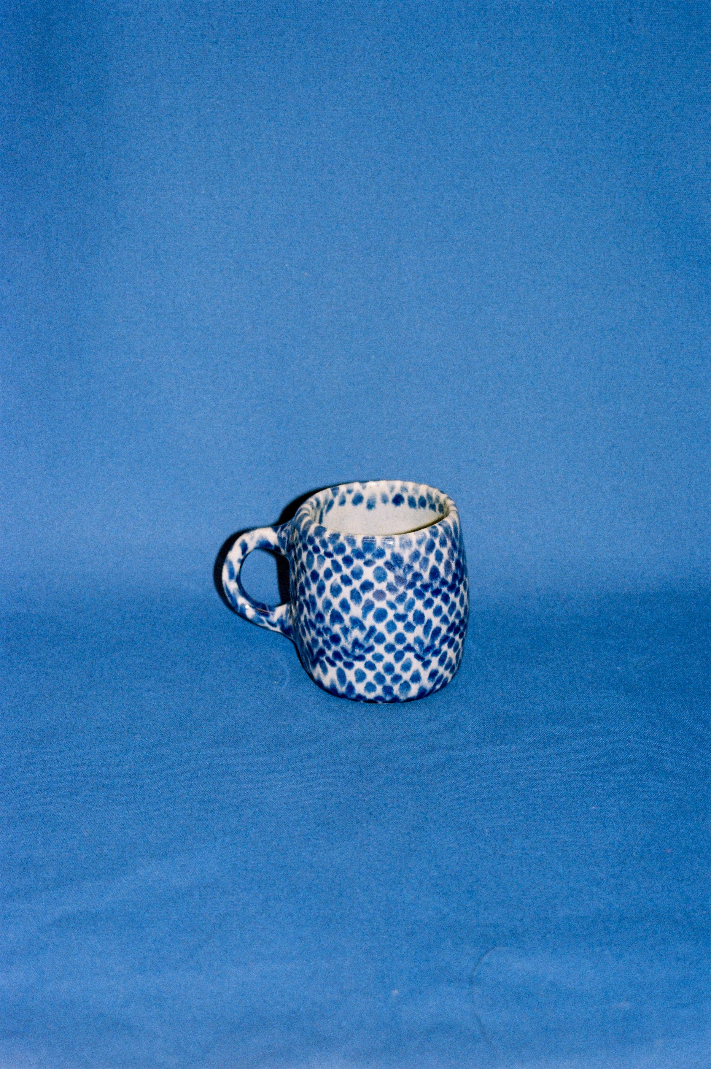 Large Cream + Blue Ceramic Mug
