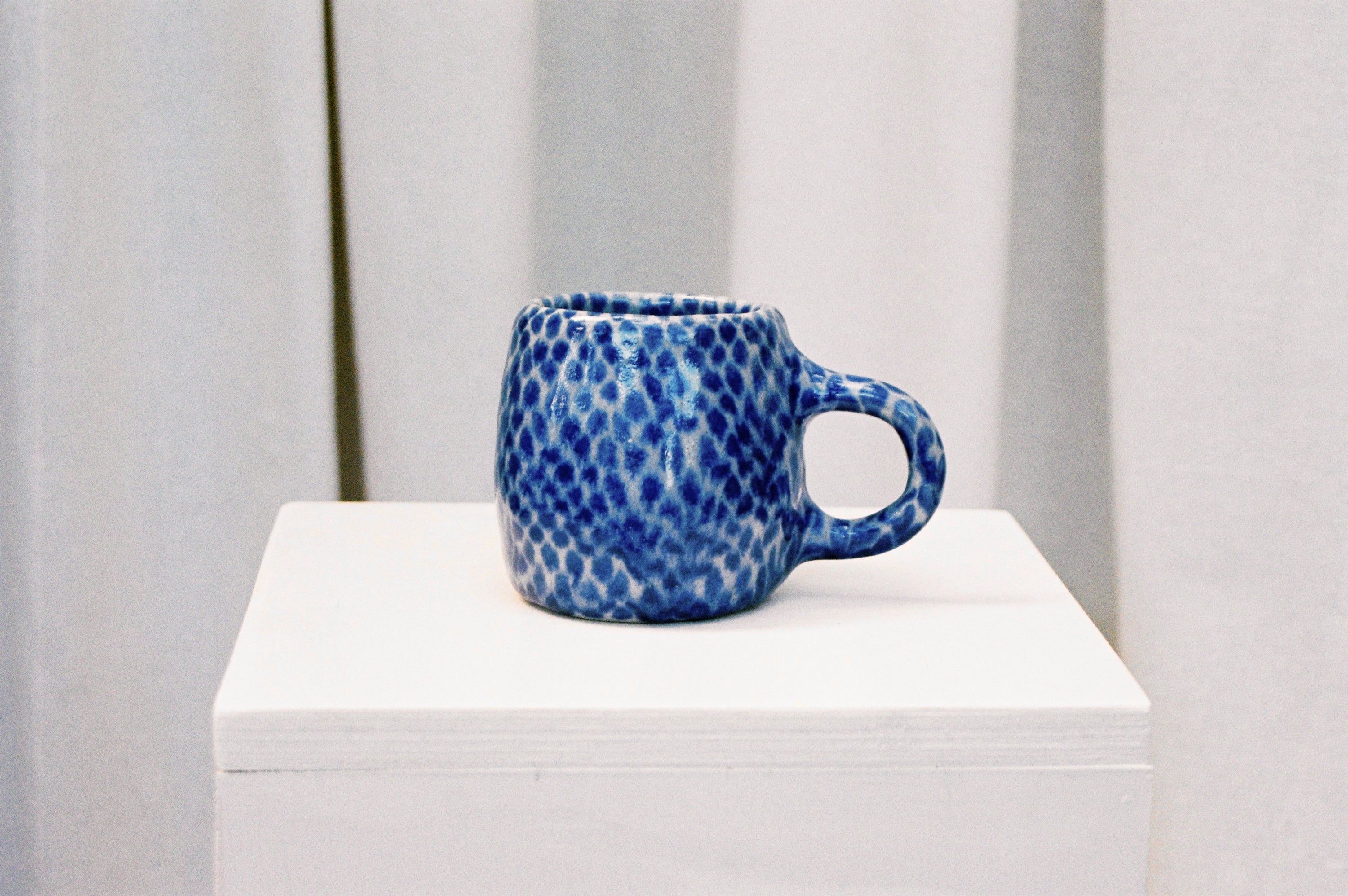 Large Cream + Blue Ceramic Mug