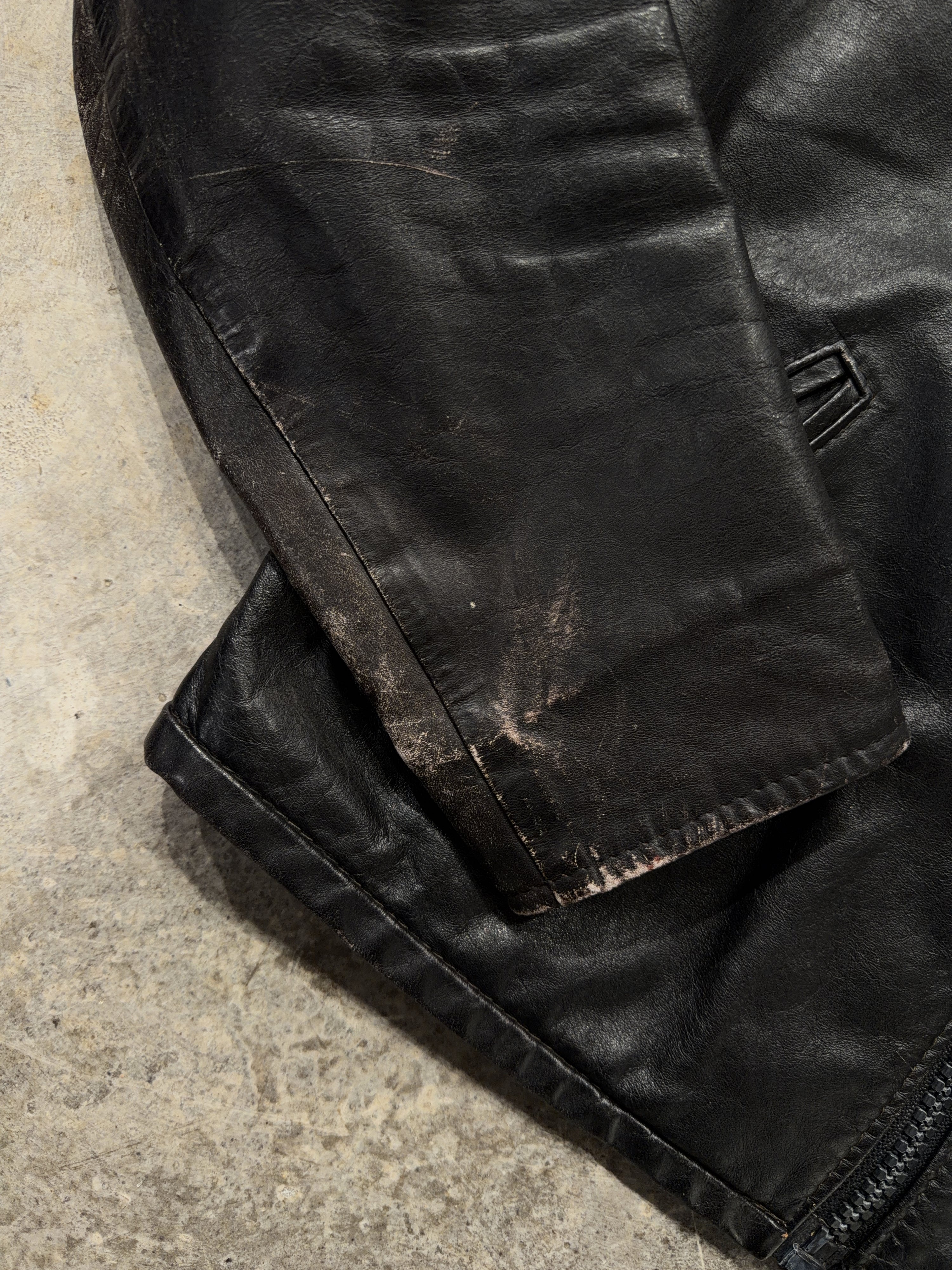 90s Cropped Black Leather Jacket (M)