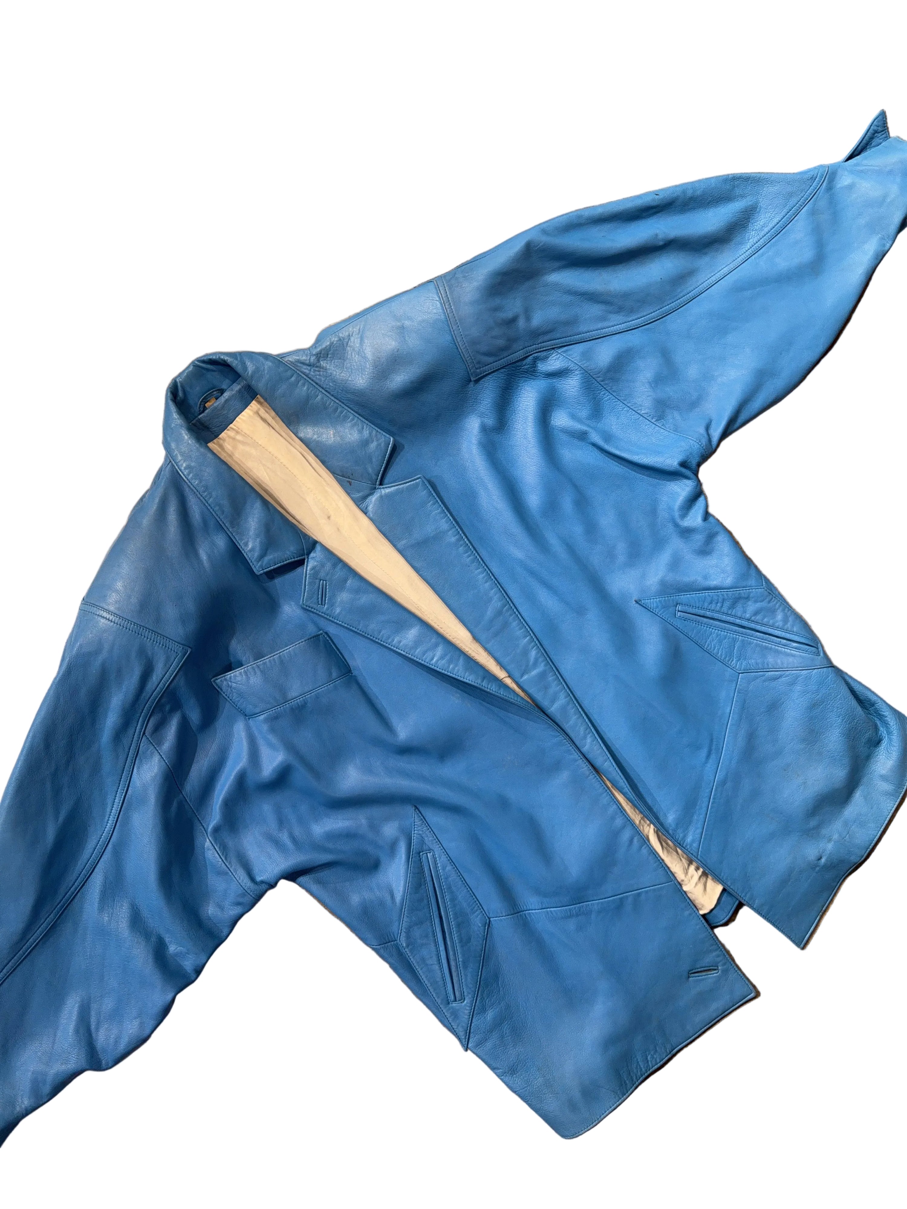 80s Blue Leather Jacket (S/M)
