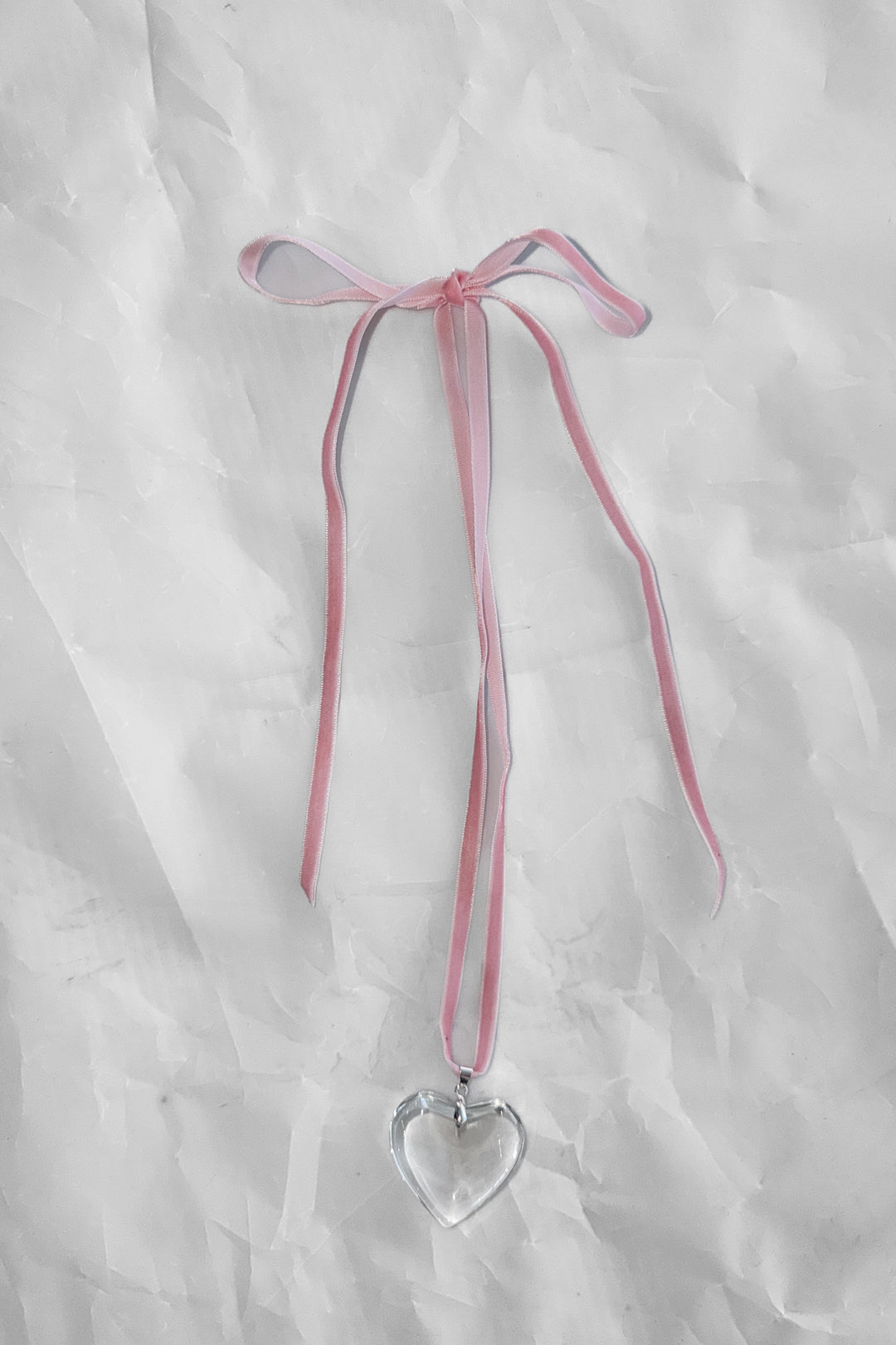 Clear Quartz Heart - Pink Velvet