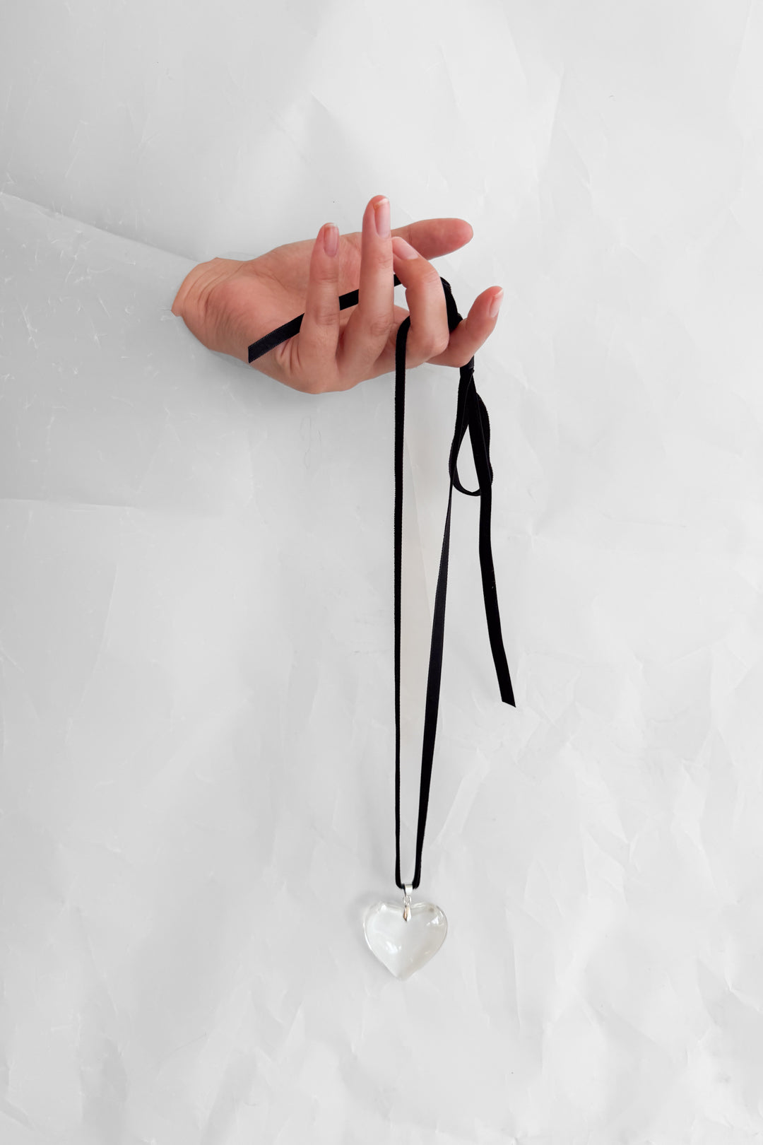 Clear Quartz Heart - Black Velvet