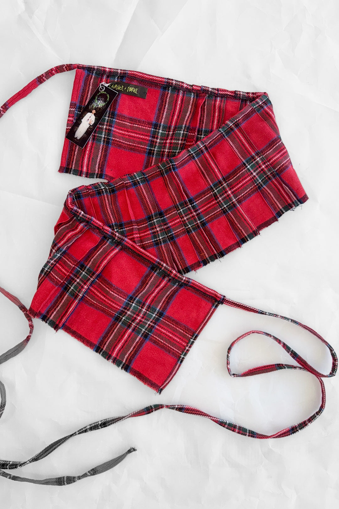Red Tartan Pleat Belt by Laurence Sabrine