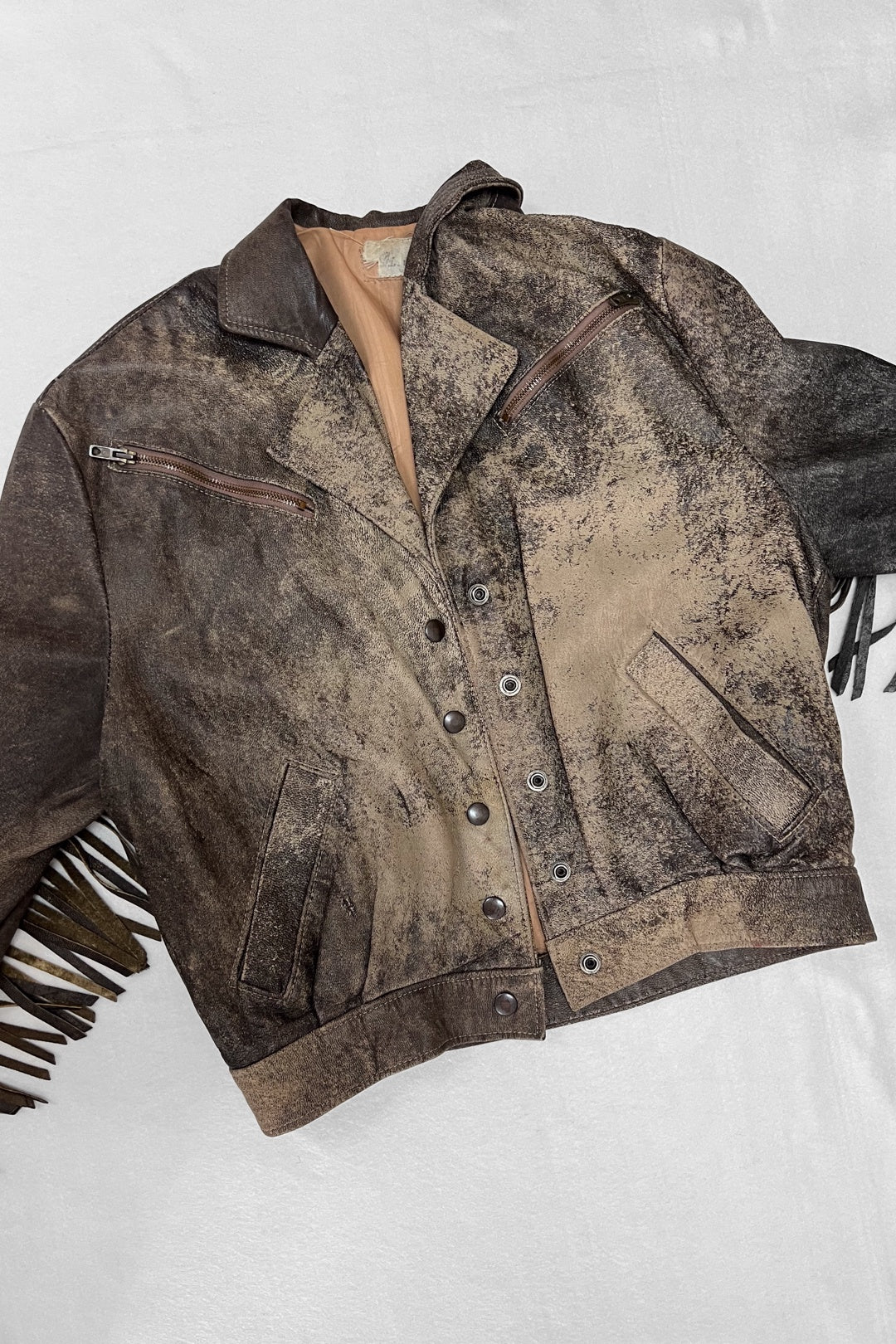 80s Distressed Fringe Cropped Leather Jacket