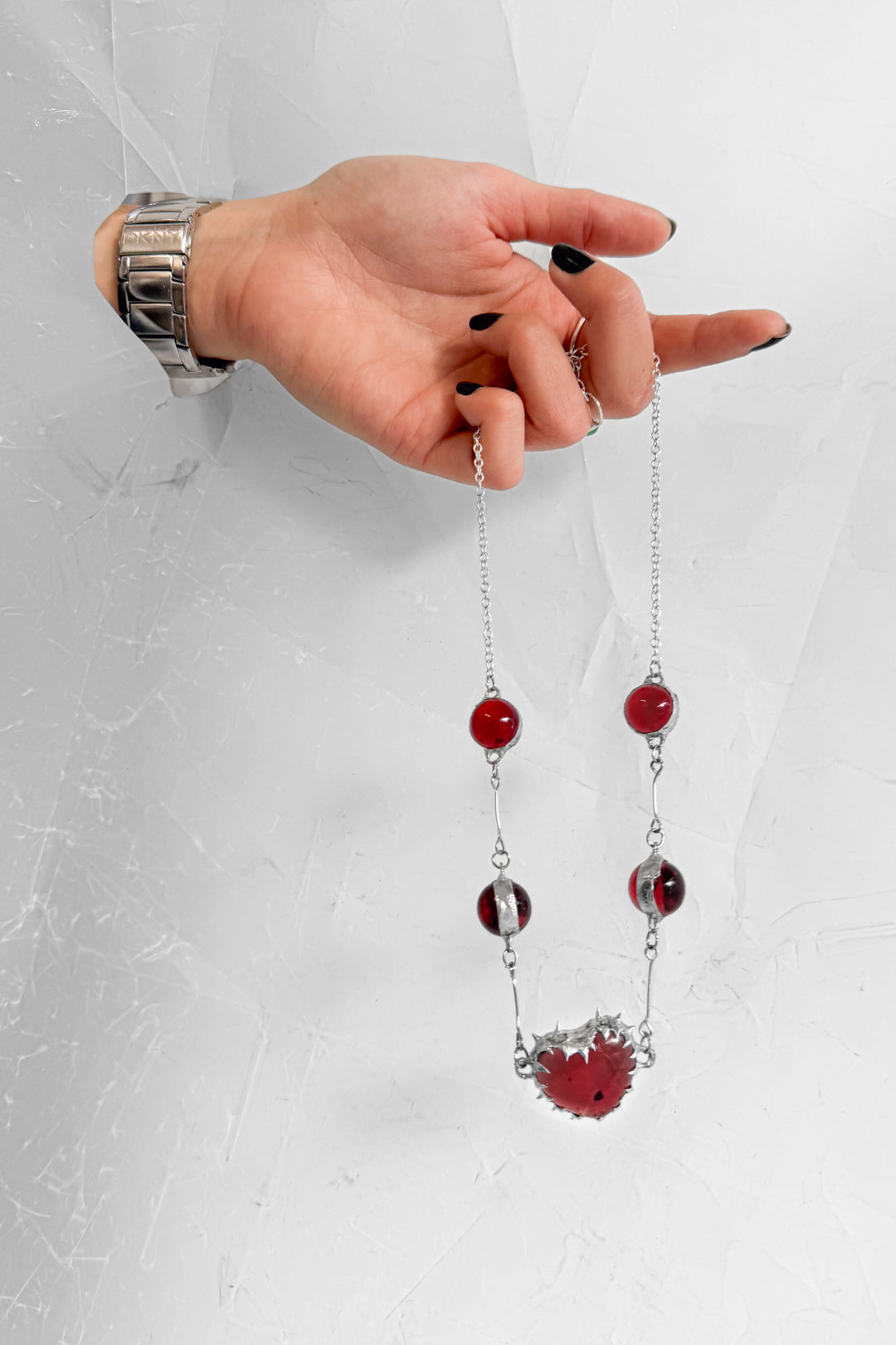 Soldered Glass Heart and Marble Necklace