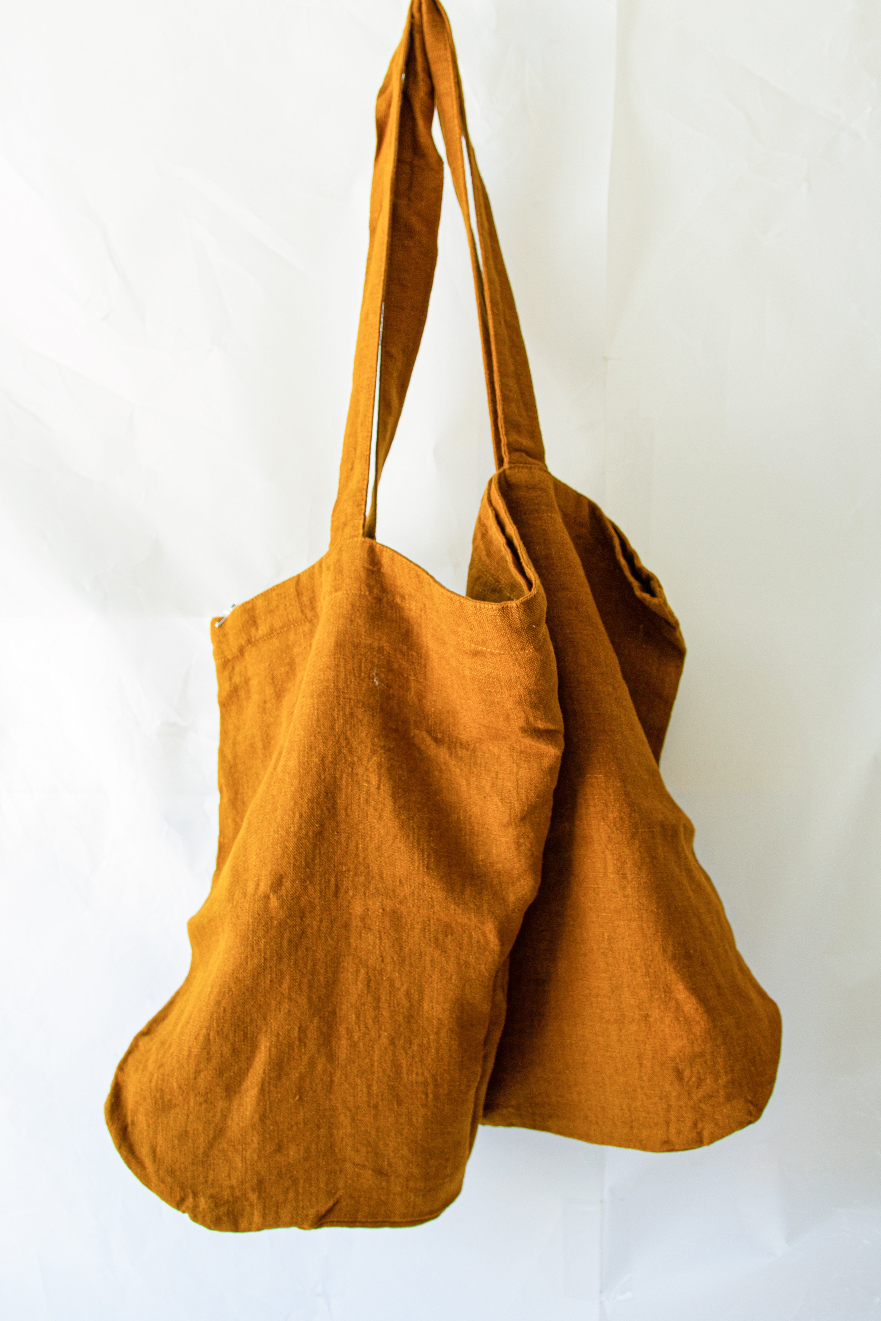 Large Linen Tote Bag - Brown