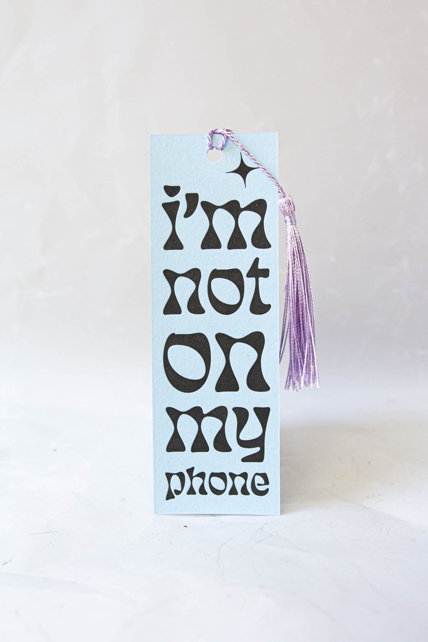Not On My Phone Letterpress Bookmark in Blue