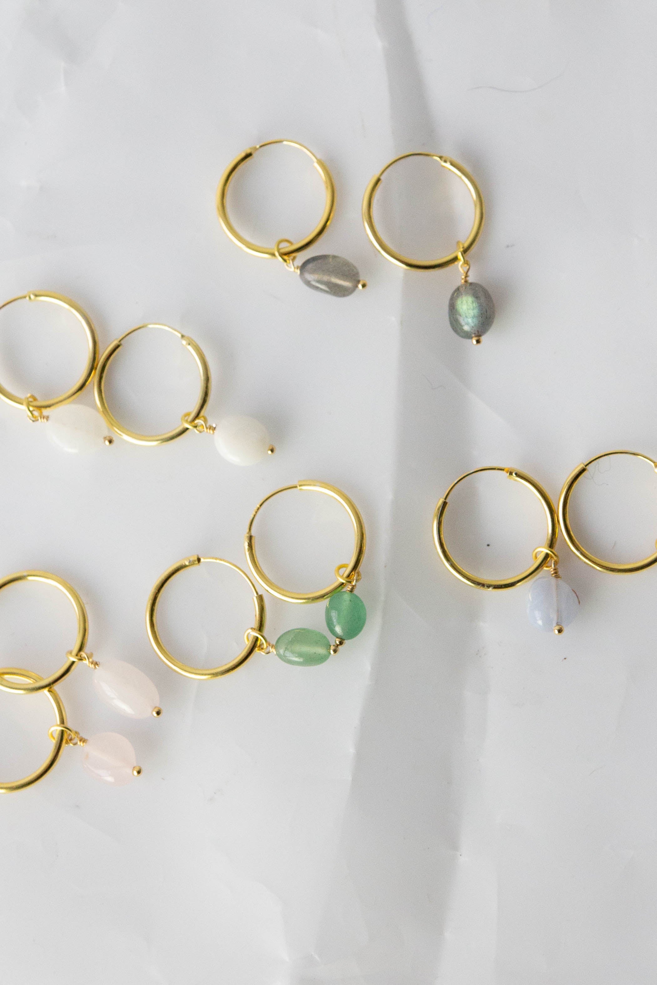 Semi-Precious Gem Drop Hoops - Gold