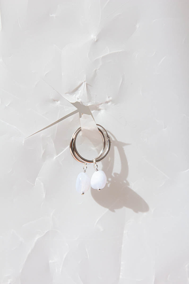 Semi-Precious Gem Drop Hoops - Silver