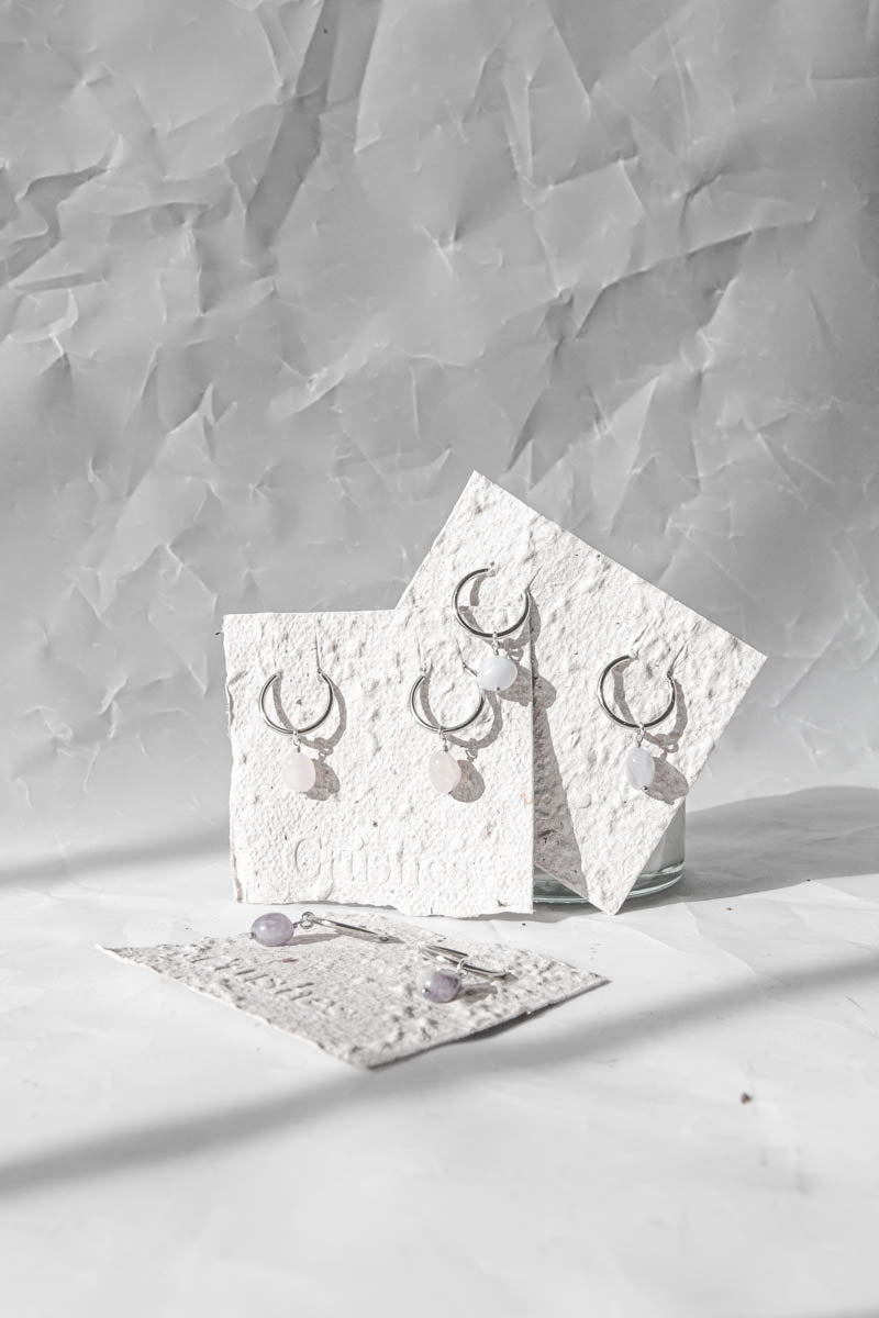 Semi-Precious Gem Drop Hoops - Silver