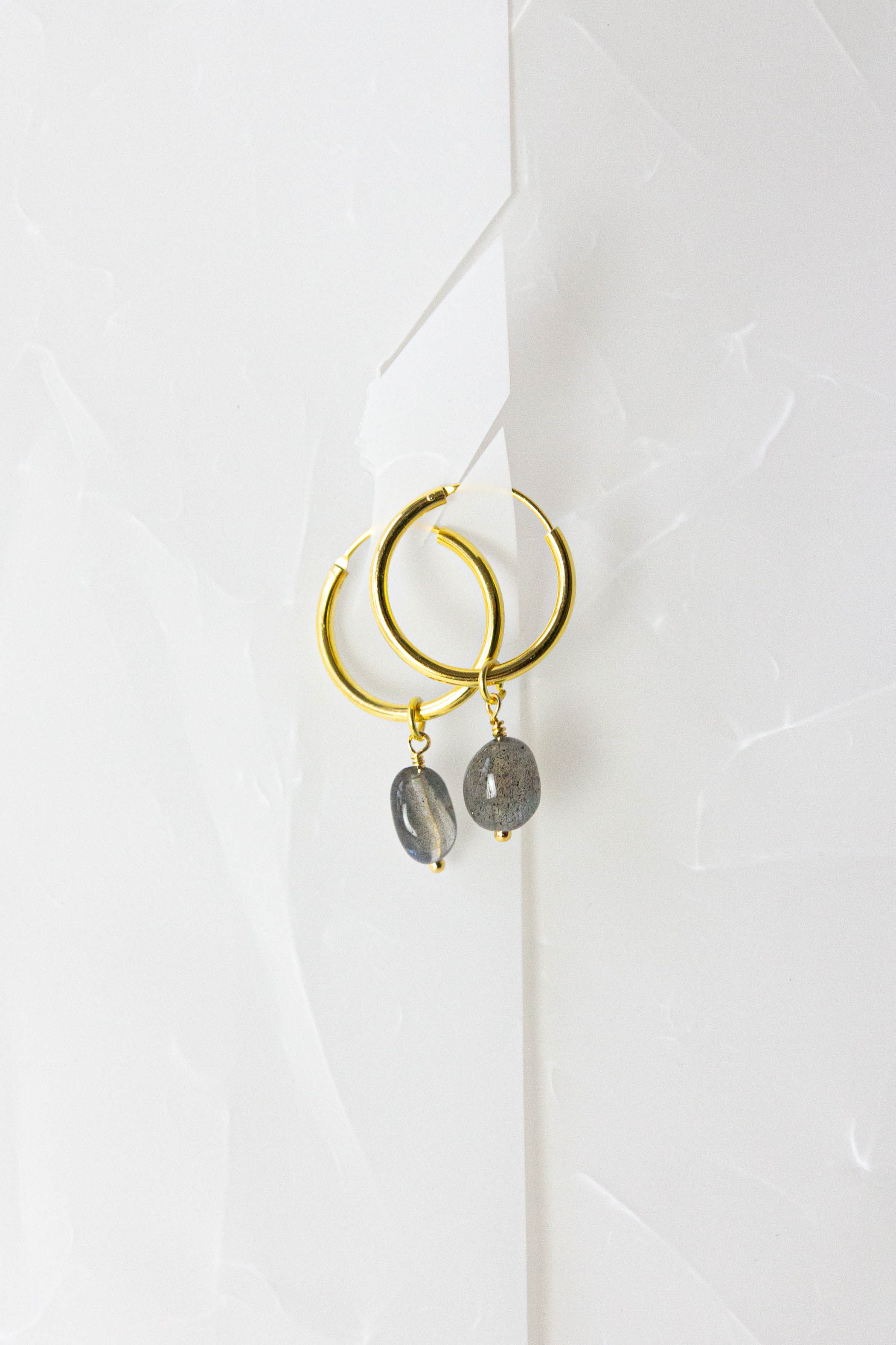 Semi-Precious Gem Drop Hoops - Gold