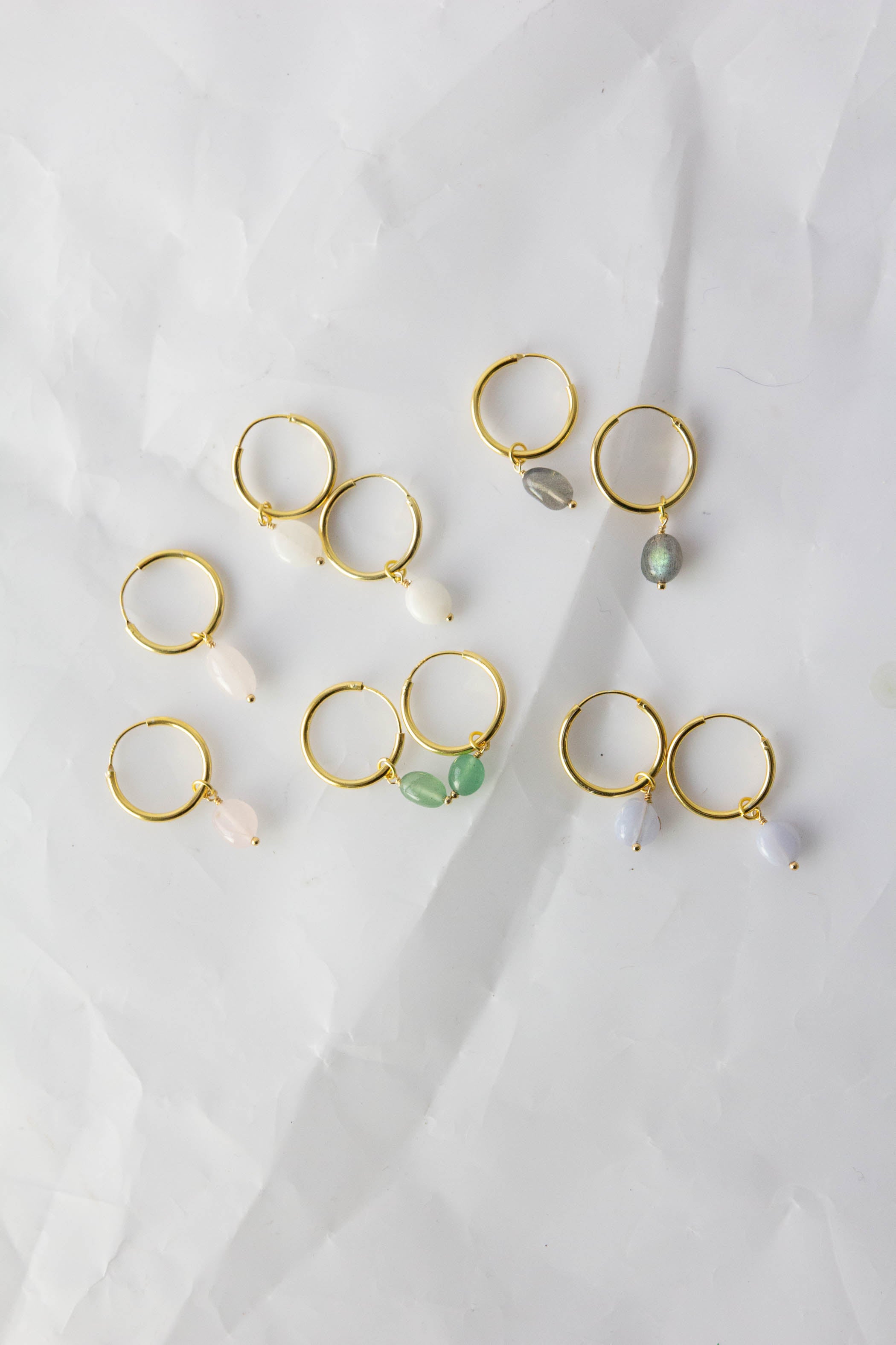 Semi-Precious Gem Drop Hoops - Gold