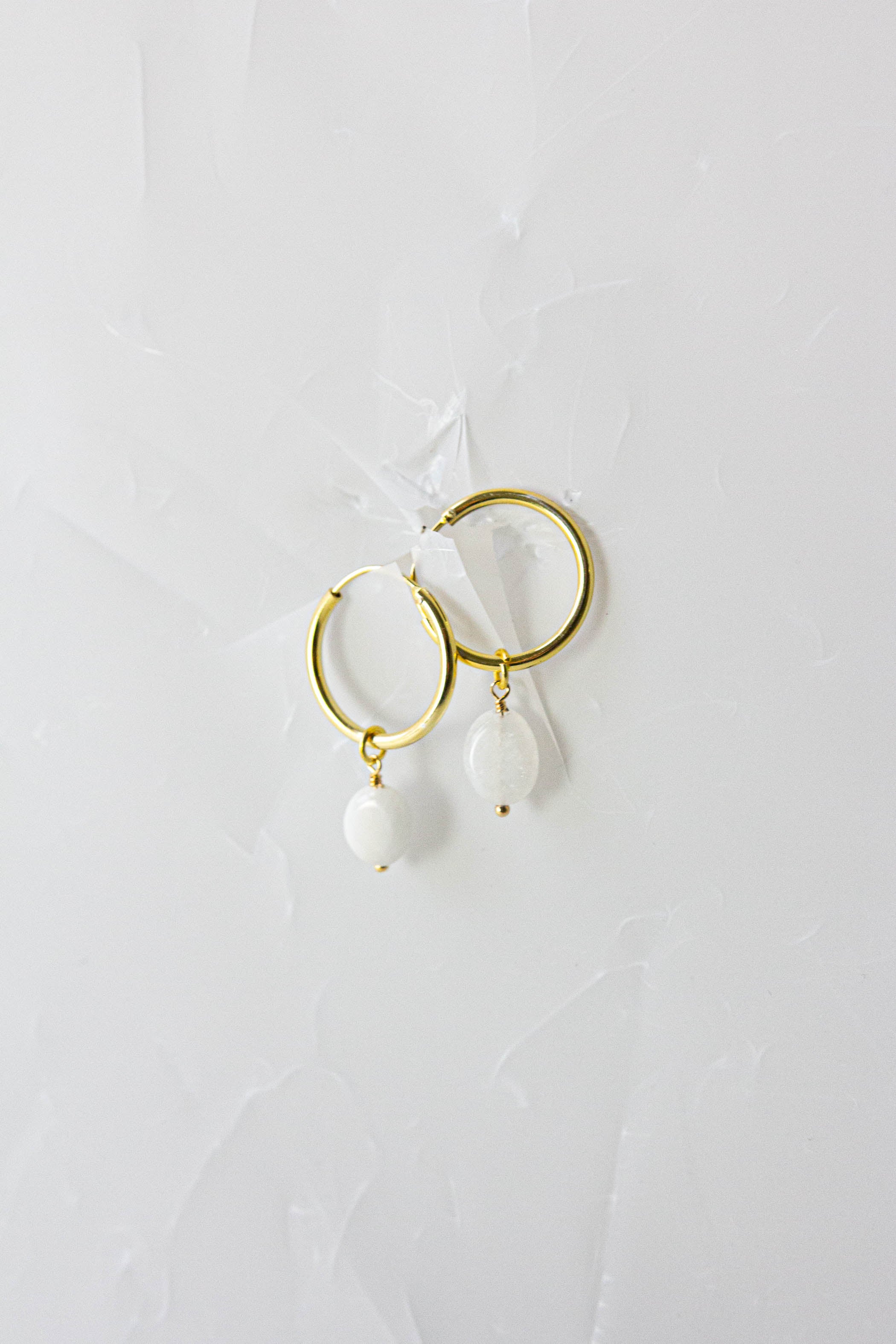 Semi-Precious Gem Drop Hoops - Gold