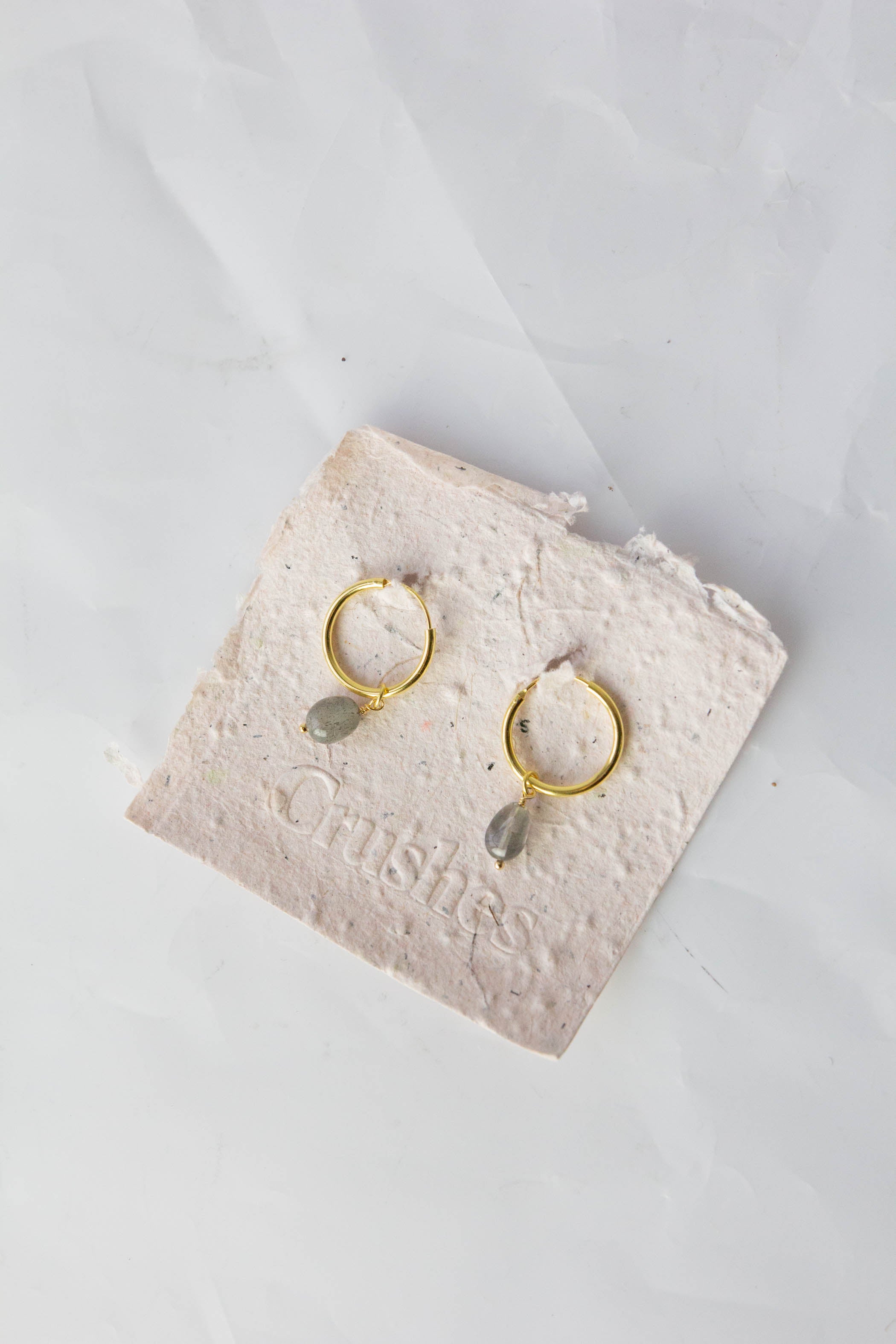 Semi-Precious Gem Drop Hoops - Gold