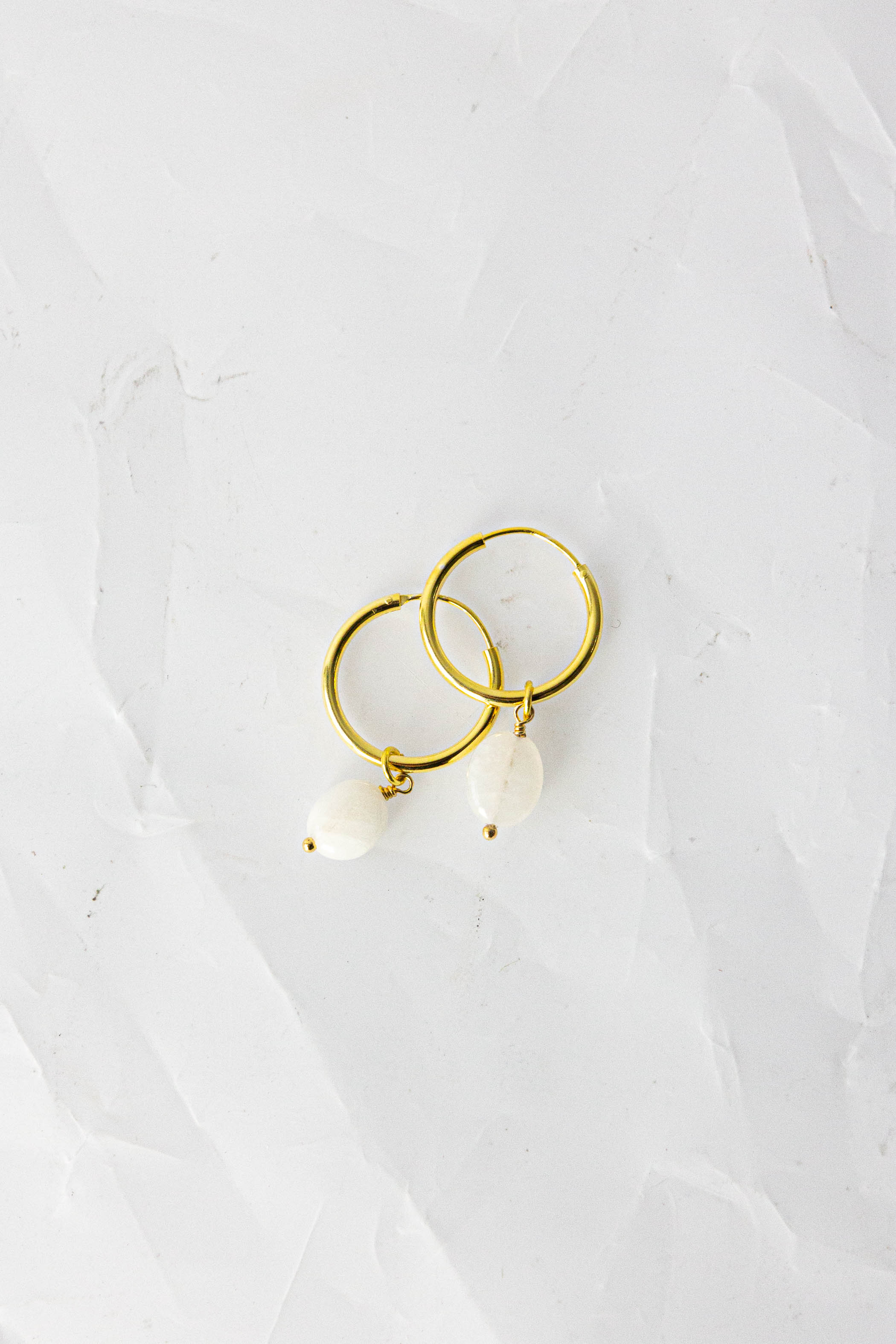 Semi-Precious Gem Drop Hoops - Gold