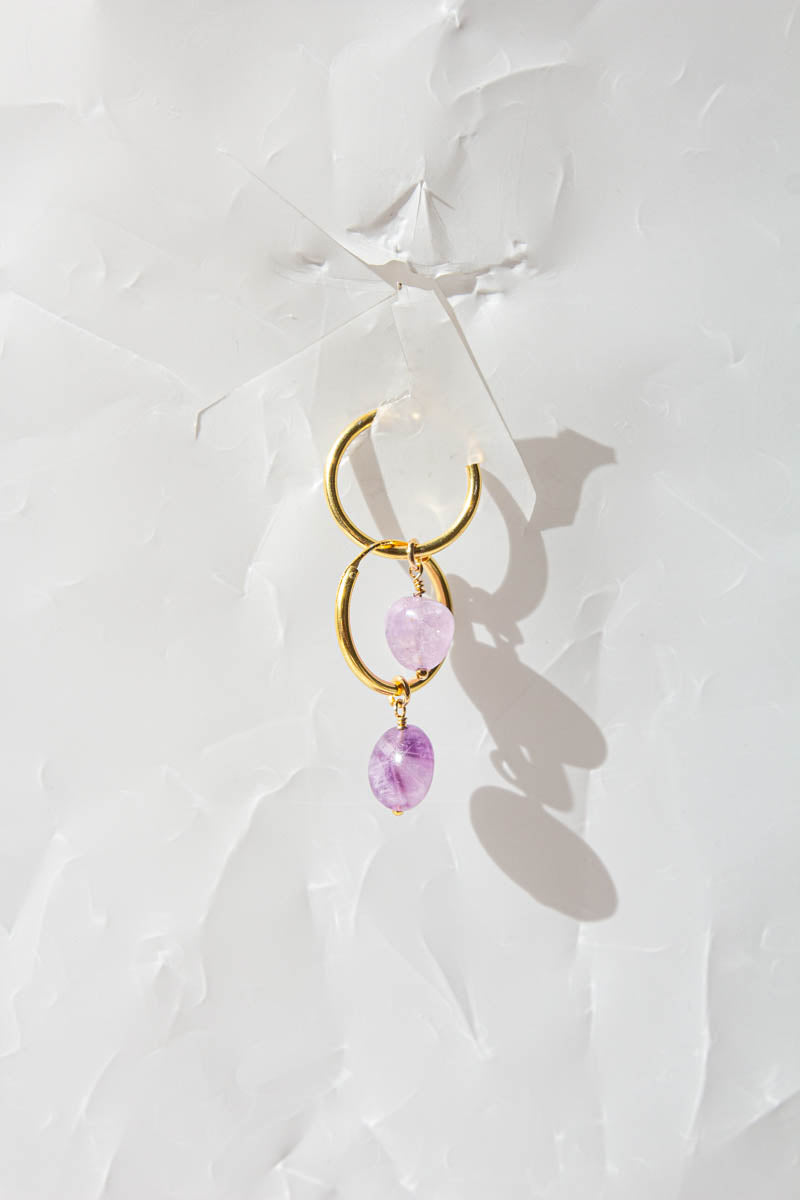 Semi-Precious Gem Drop Hoops - Gold