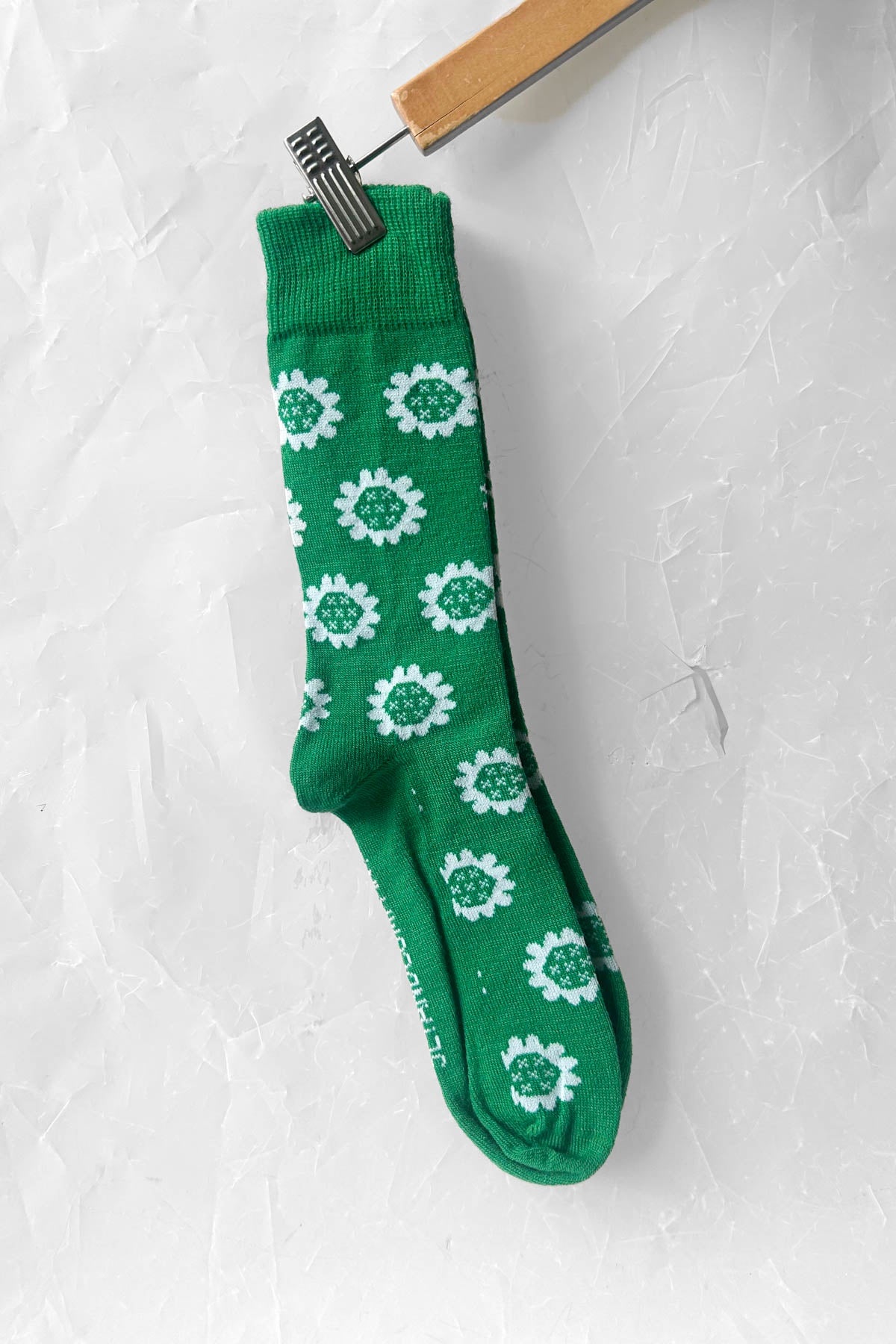 Merino Socks - Green With Flowers